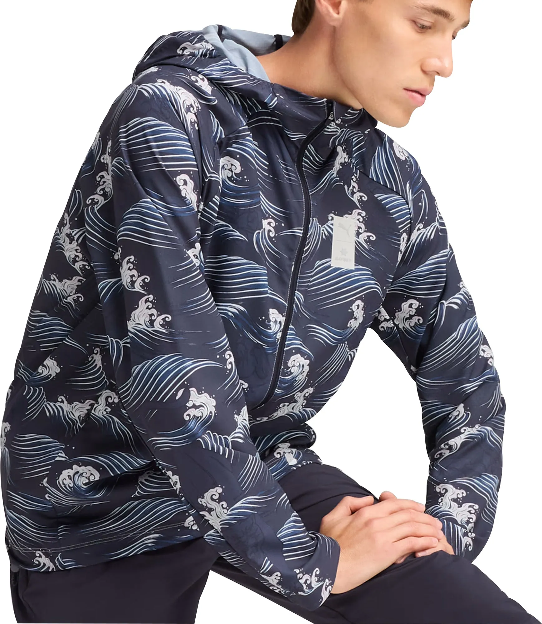 Non Restrictive Collar Magnetic Closures Puma X SAYSKY Graphic Mens Running Jacket - Blue