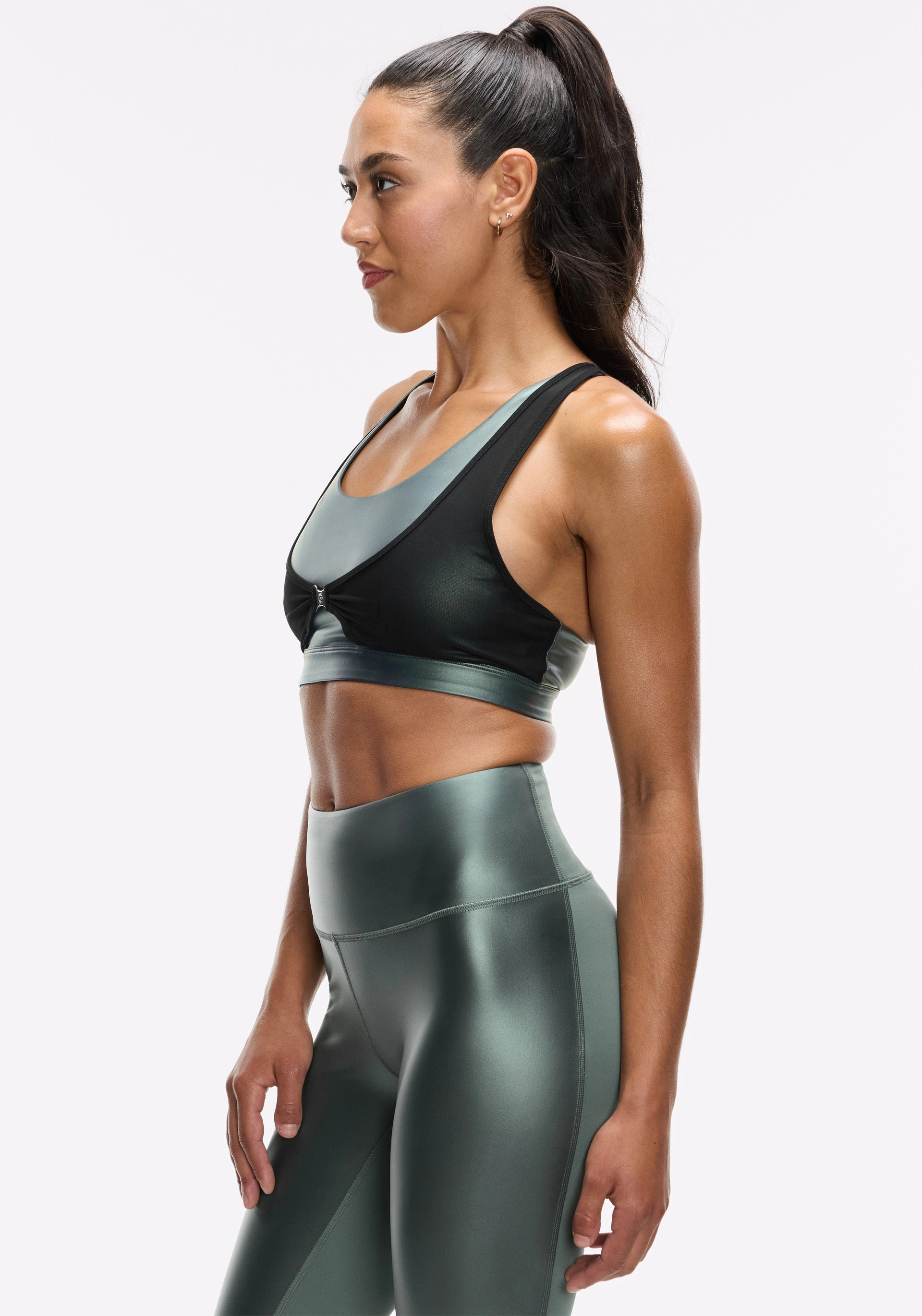 Stretchy Structure Gray sports outfit Mesh Sling Bra