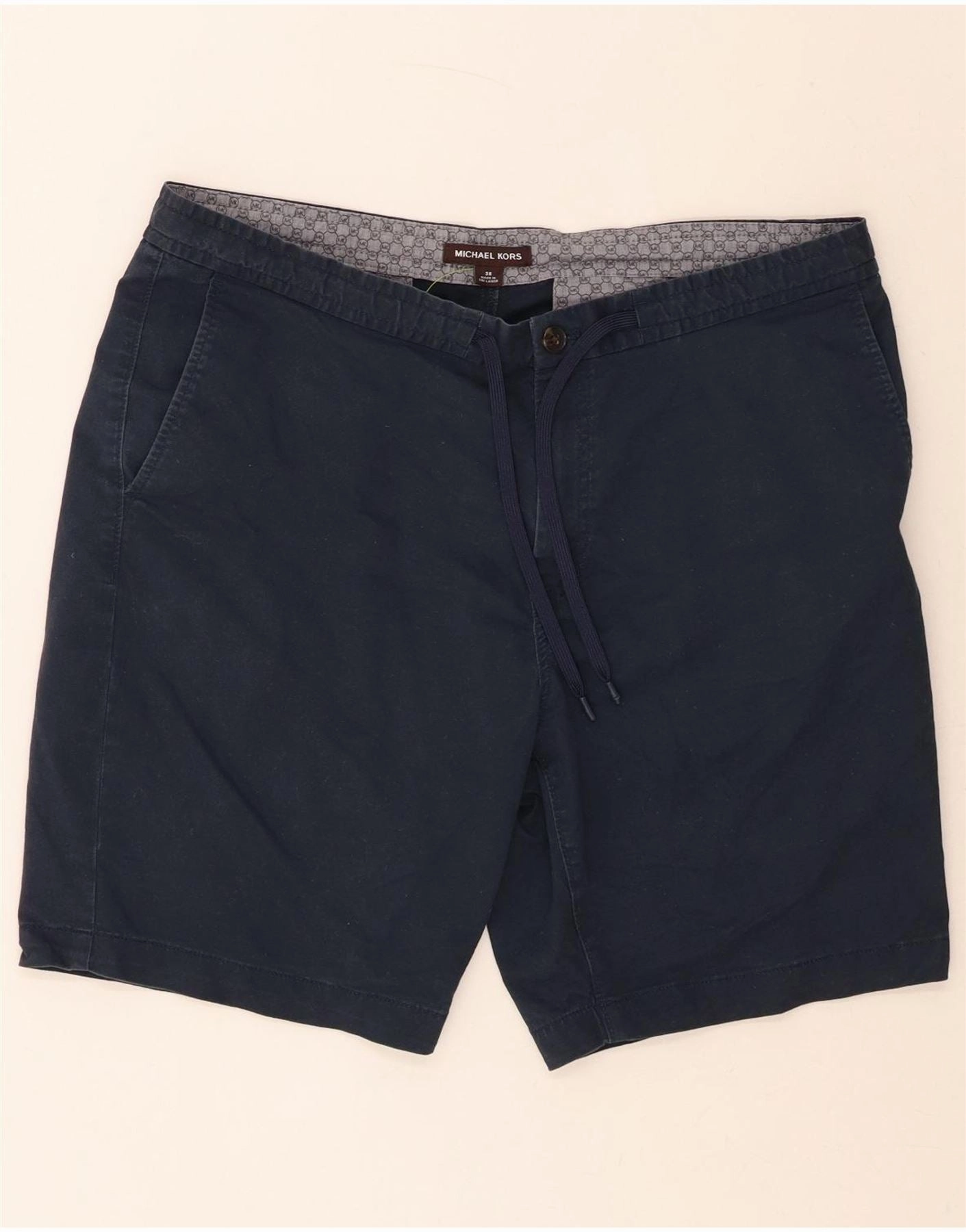 MICHAEL KORS Mens Chino Shorts W38 XL Navy Blue Cotton Anti Slip Grip Technology