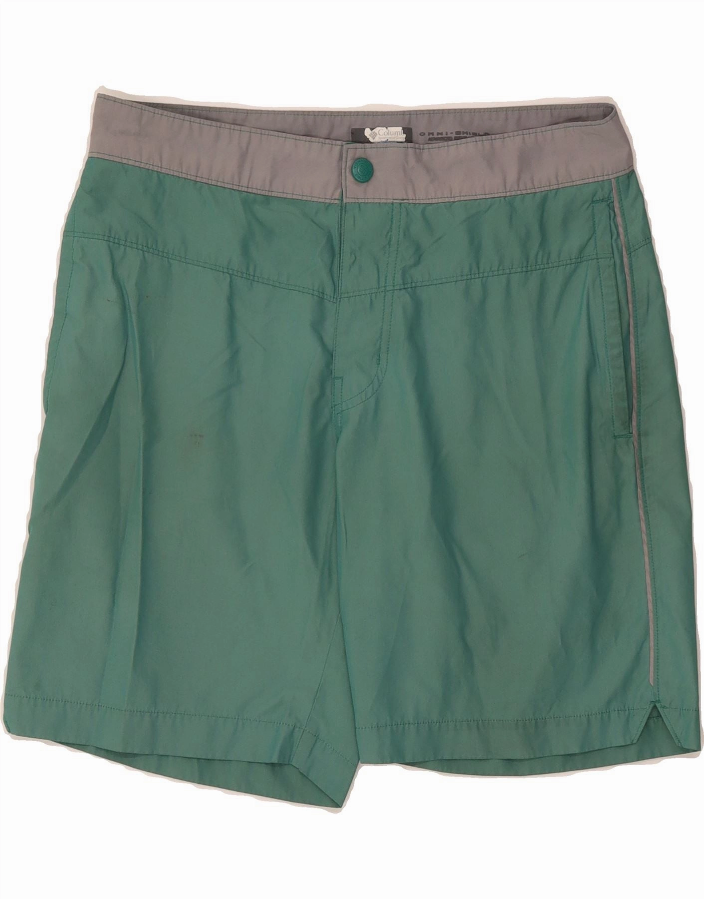 COLUMBIA Mens Omni-Shield Chino Shorts W32 Medium Green Colourblock Simple Mood