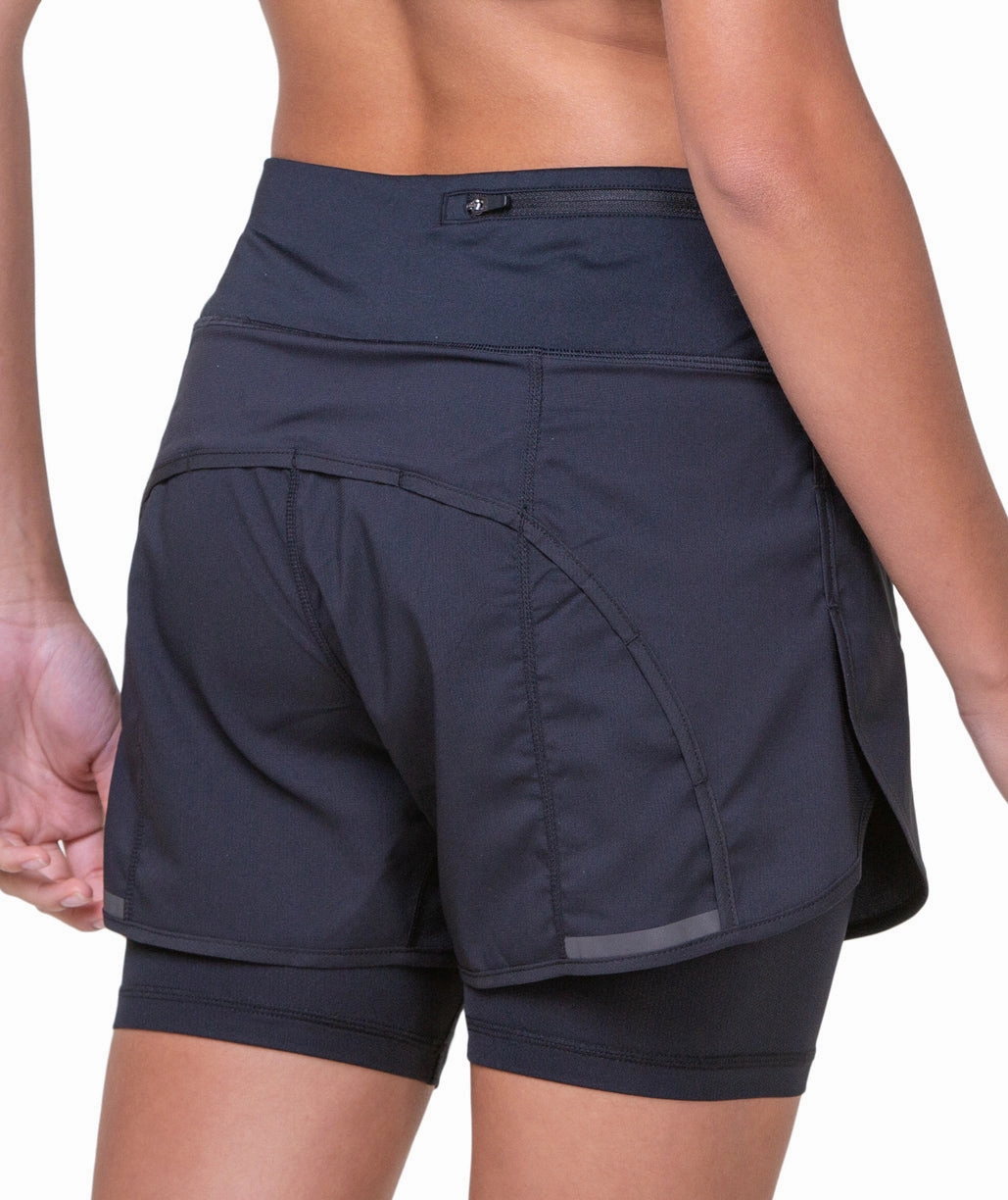 Tight Fit Ronhill Tech 4.5 Inch Twin 2 in 1 Womens Running Shorts - Black