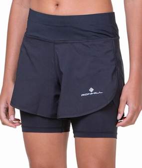 Ronhill Tech 4.5 Inch Twin 2 in 1 Womens Running Shorts - Black Socks