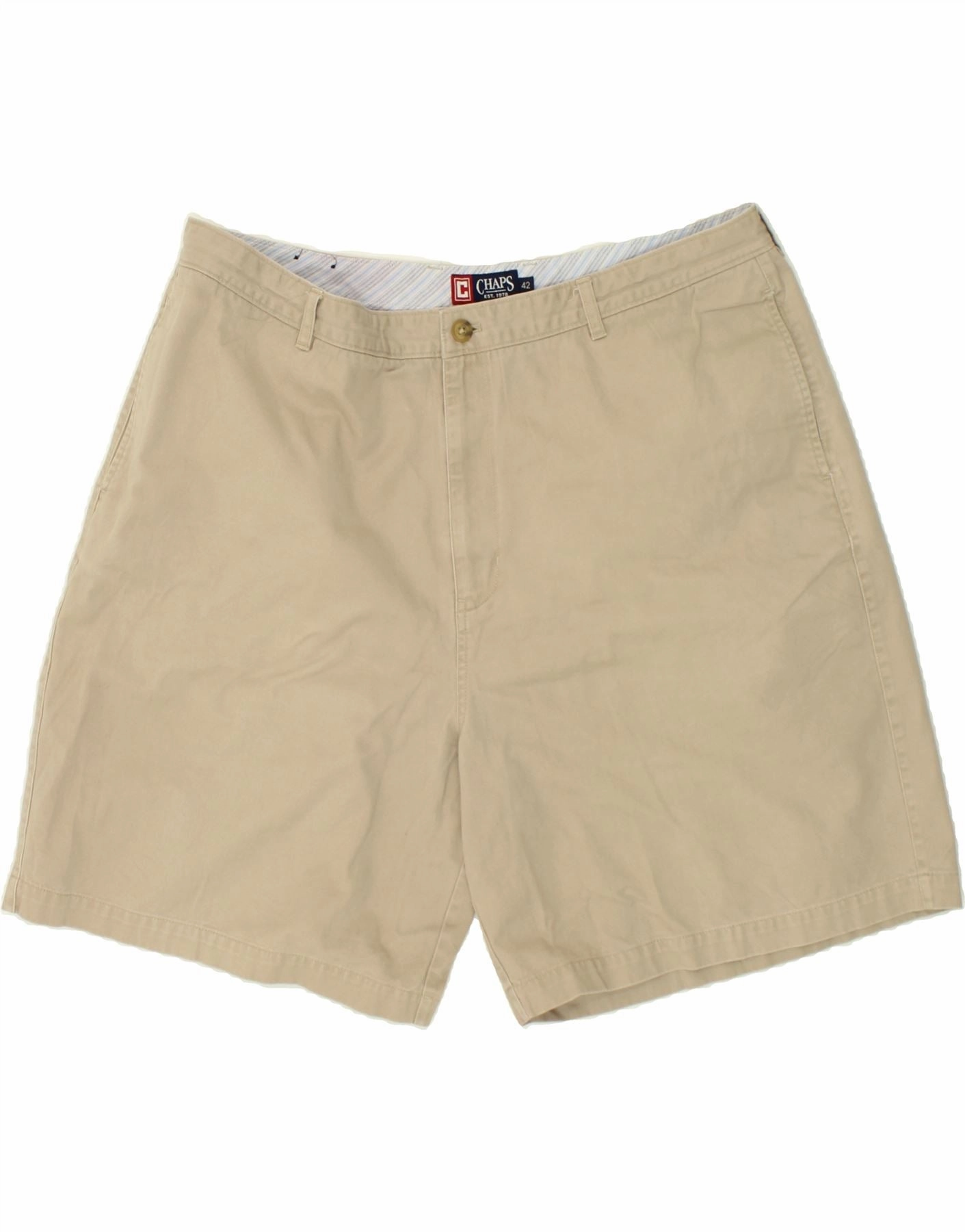 CHAPS Mens Chino Shorts W42 2XL Beige Cotton Double Layered Reinforcement Fastening Closure