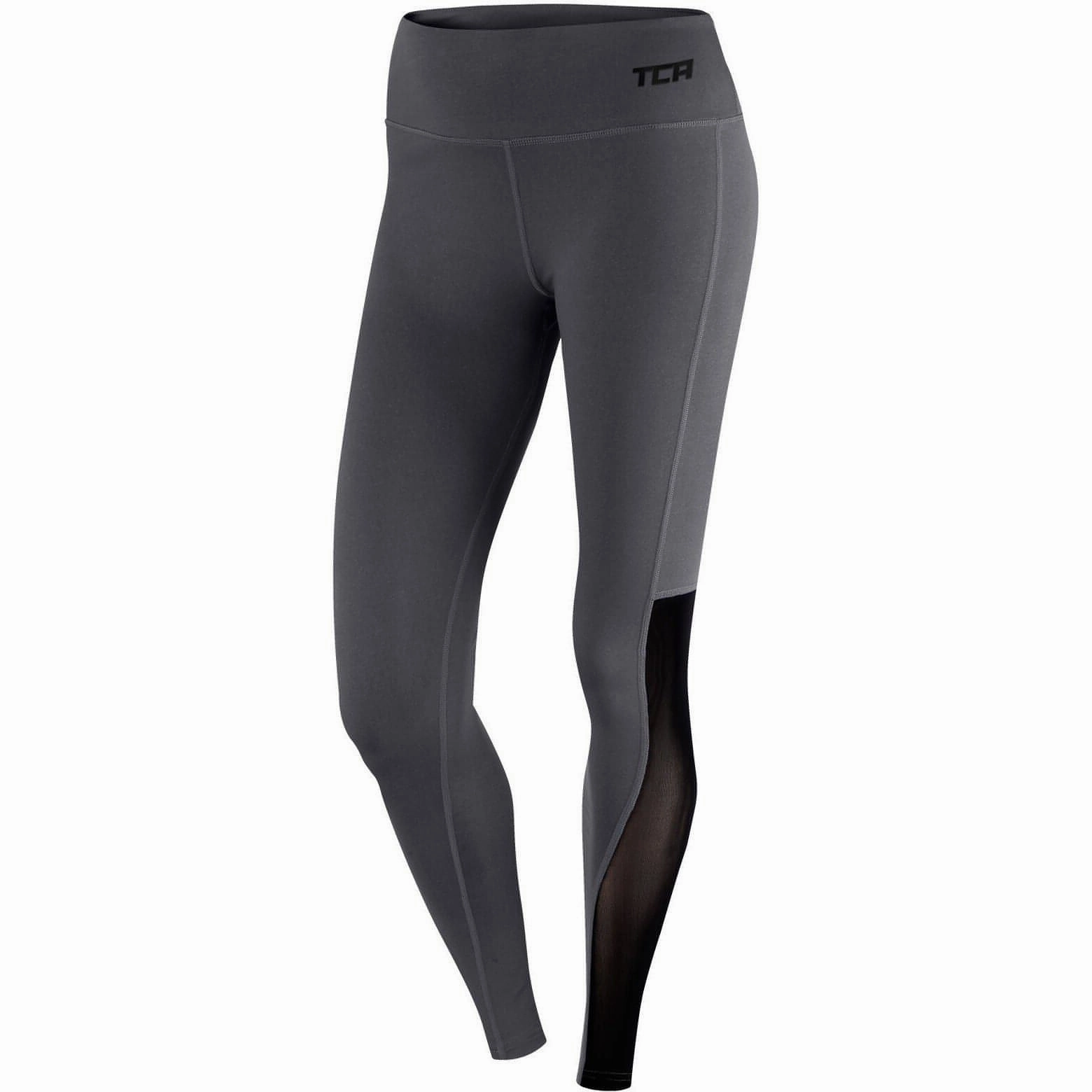 TCA Pro Performance MeshLuxe Womens Long Running Tights - Grey Pocket Design Casual Layer