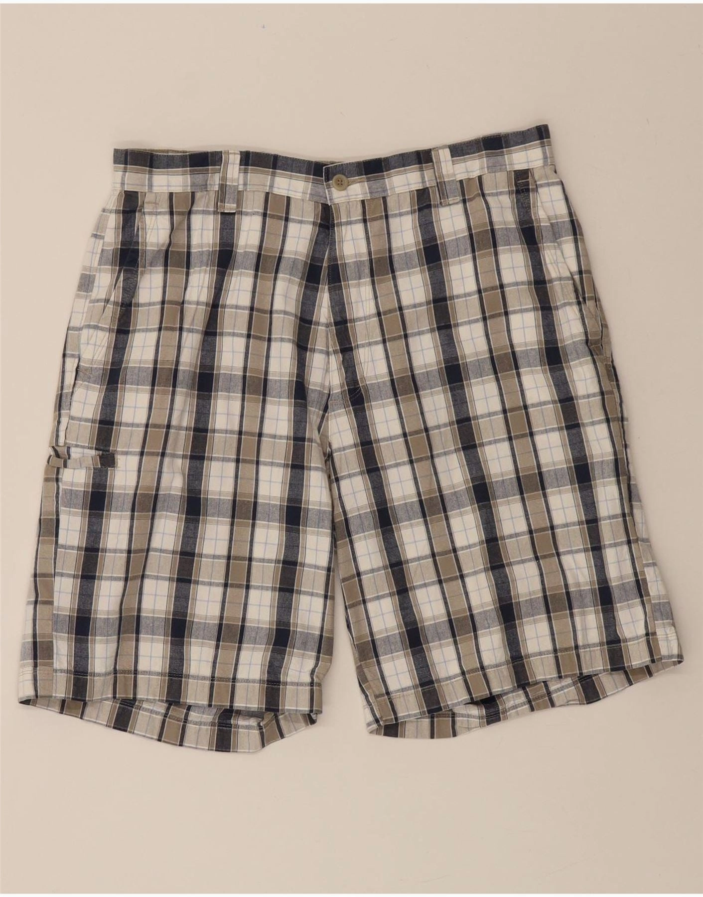 DOCKERS Mens Cargo Shorts W34 Large Blue Check Cotton Reinforced Stitching Light Active