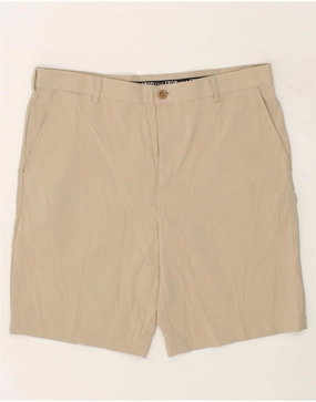 IZOD Mens Chino Shorts W38 XL Beige Polyester Fan gear Dynamic Tension Control