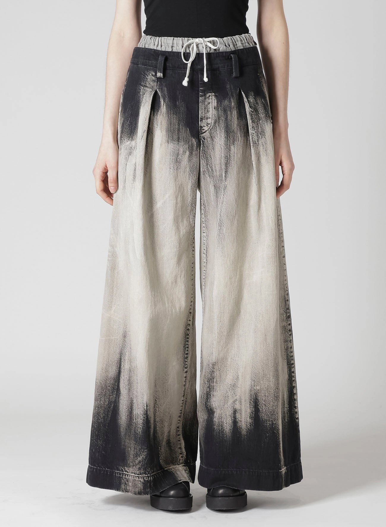 10OZ BLEACHED DENIM LAYERED-LIKE WIDE PANTS Casual Comfort