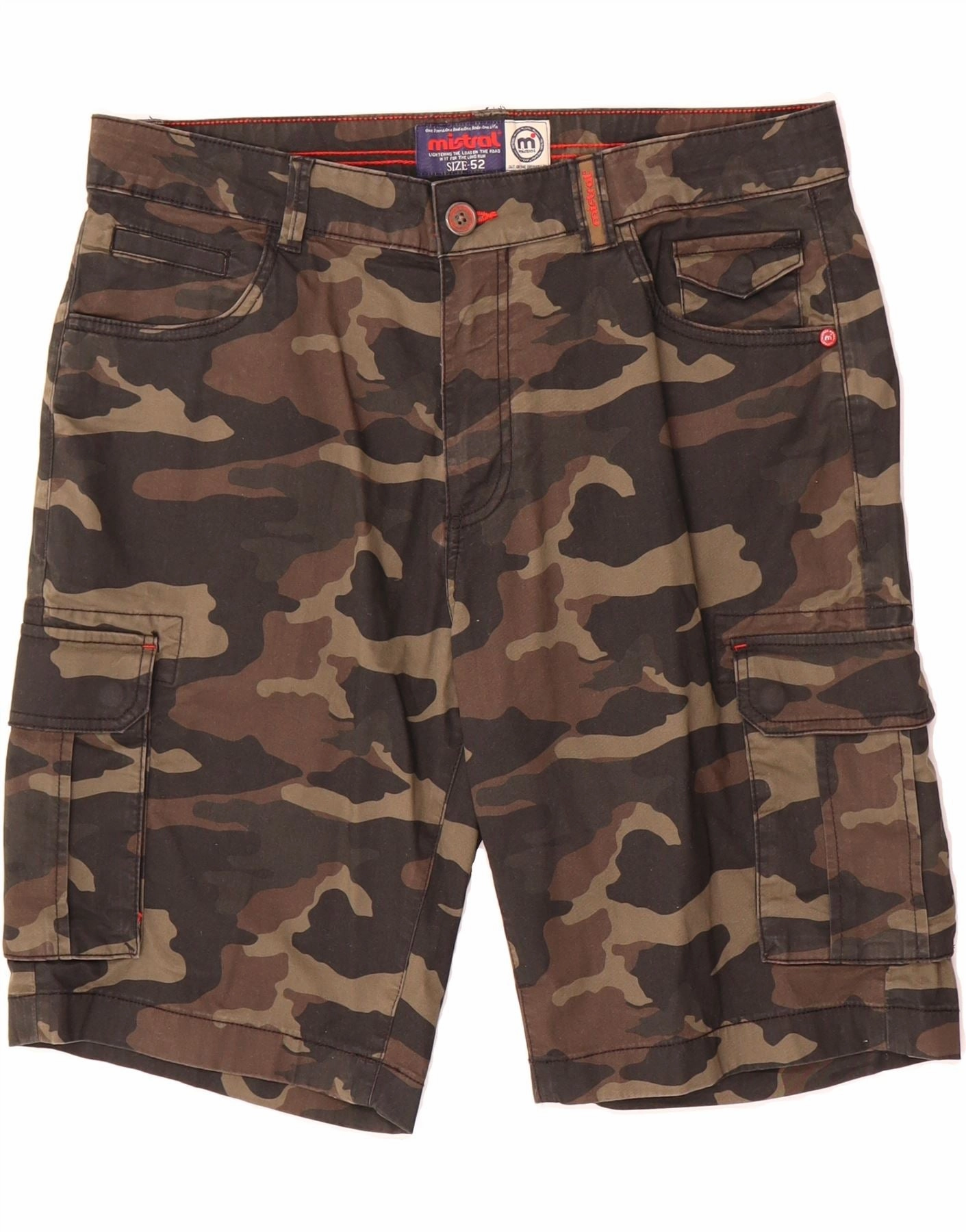 MISTRAL Mens Cargo Shorts IT 52 XL W36  Brown Camouflage Cotton anti slip grip Moisture Controlled Lining