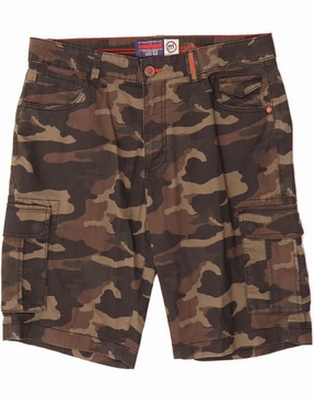 MISTRAL Mens Cargo Shorts IT 52 XL W36  Brown Camouflage Cotton anti slip grip Moisture Controlled Lining