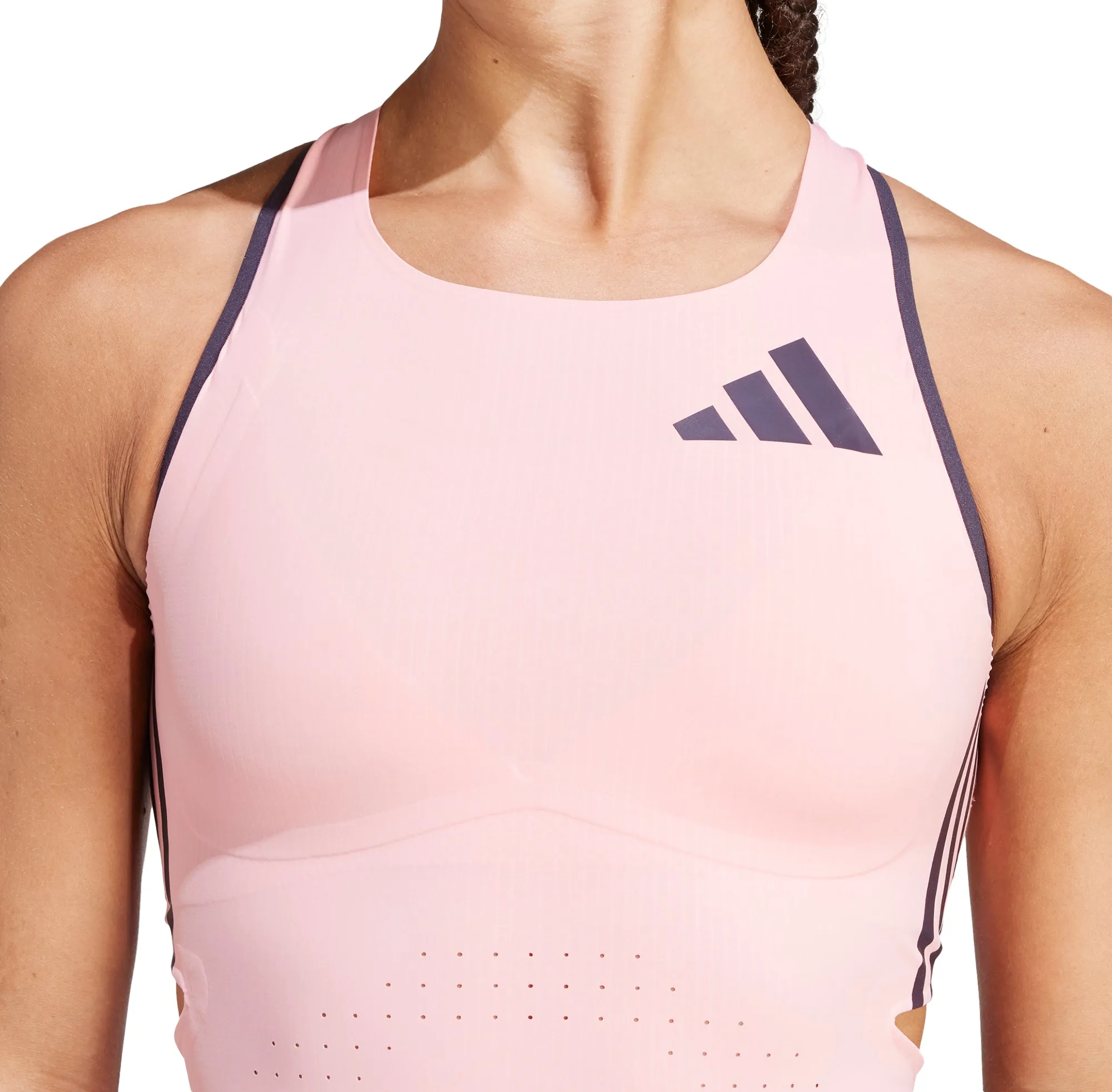 adidas Adizero Promo Womens Running Crop Top - Pink Classic Outfit Flexible Ribbed Neckline