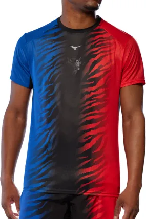 Breathable knit Outdoor Wear Mizuno DryAeroFlow Graphic Short Sleeve Mens Running Top - Blue