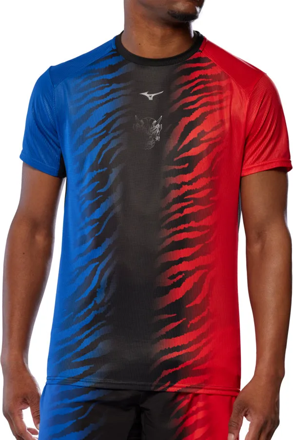Unisex style TemperatureControl Fabric Mizuno DryAeroFlow Graphic Short Sleeve Mens Running Top - Blue