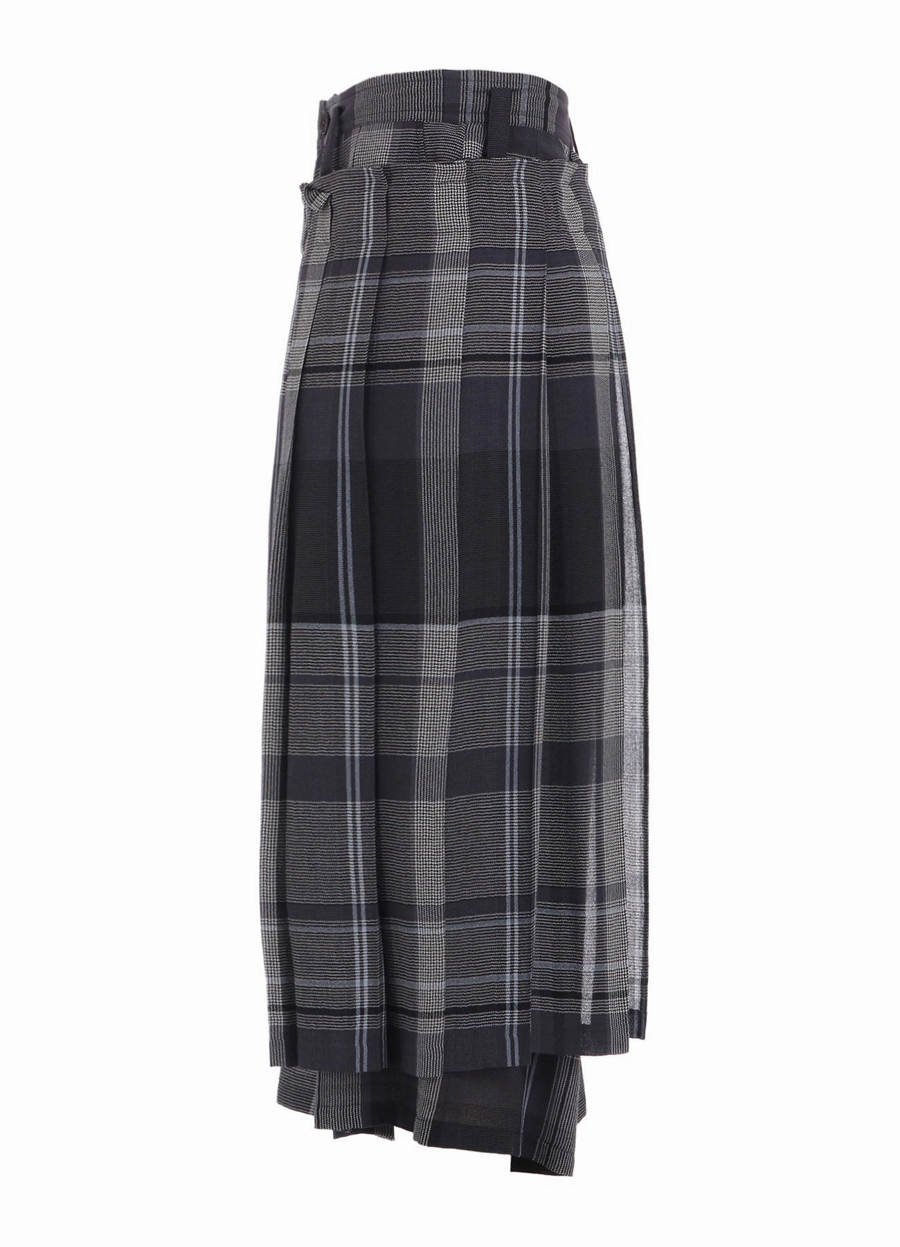 GAUZE PLAID WRAPT PLEATED PANTS Contoured Panel Design