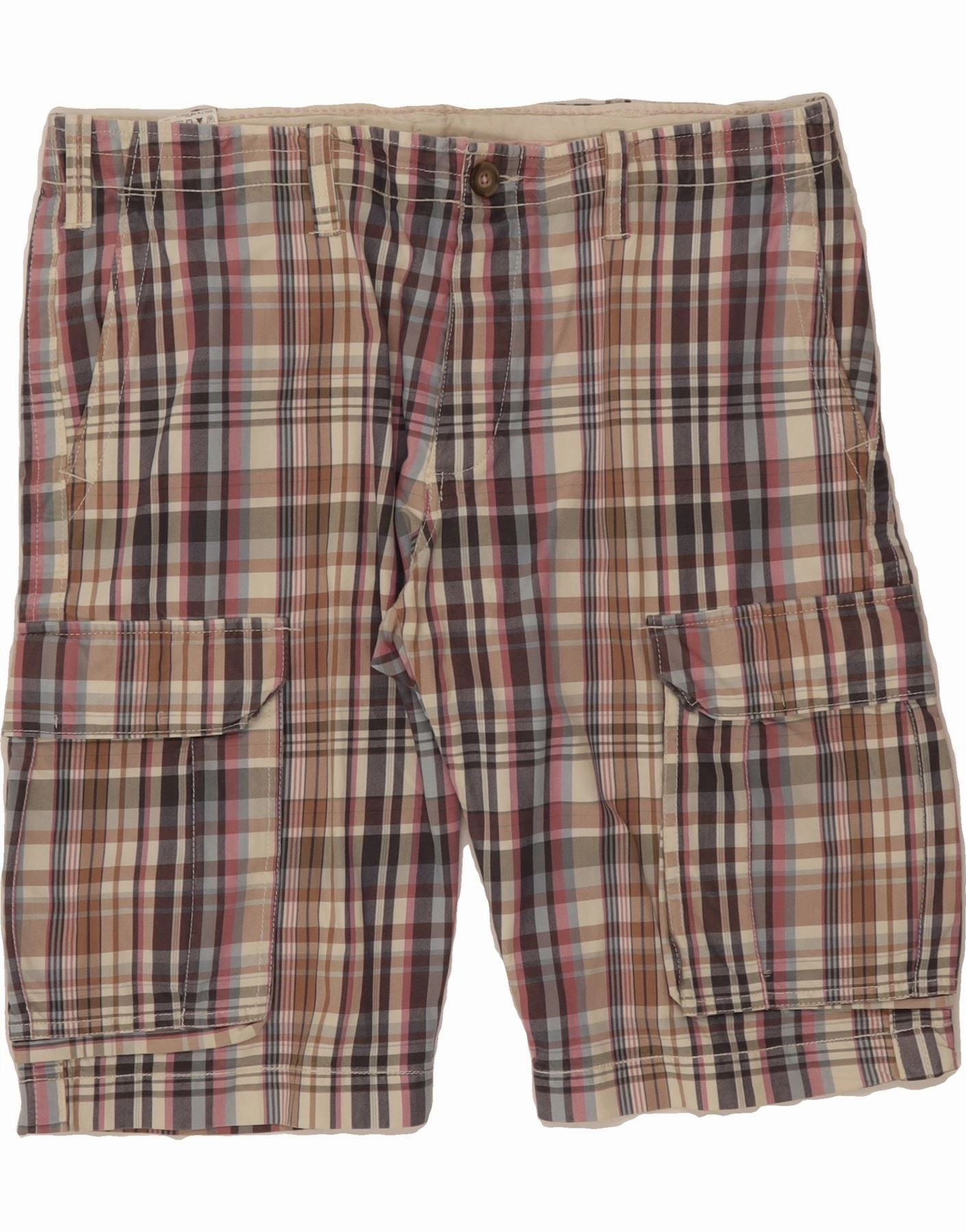 Comfortable Waistband BENETTON Mens Cargo Shorts IT 52 XL W38 Multicoloured Check Cotton