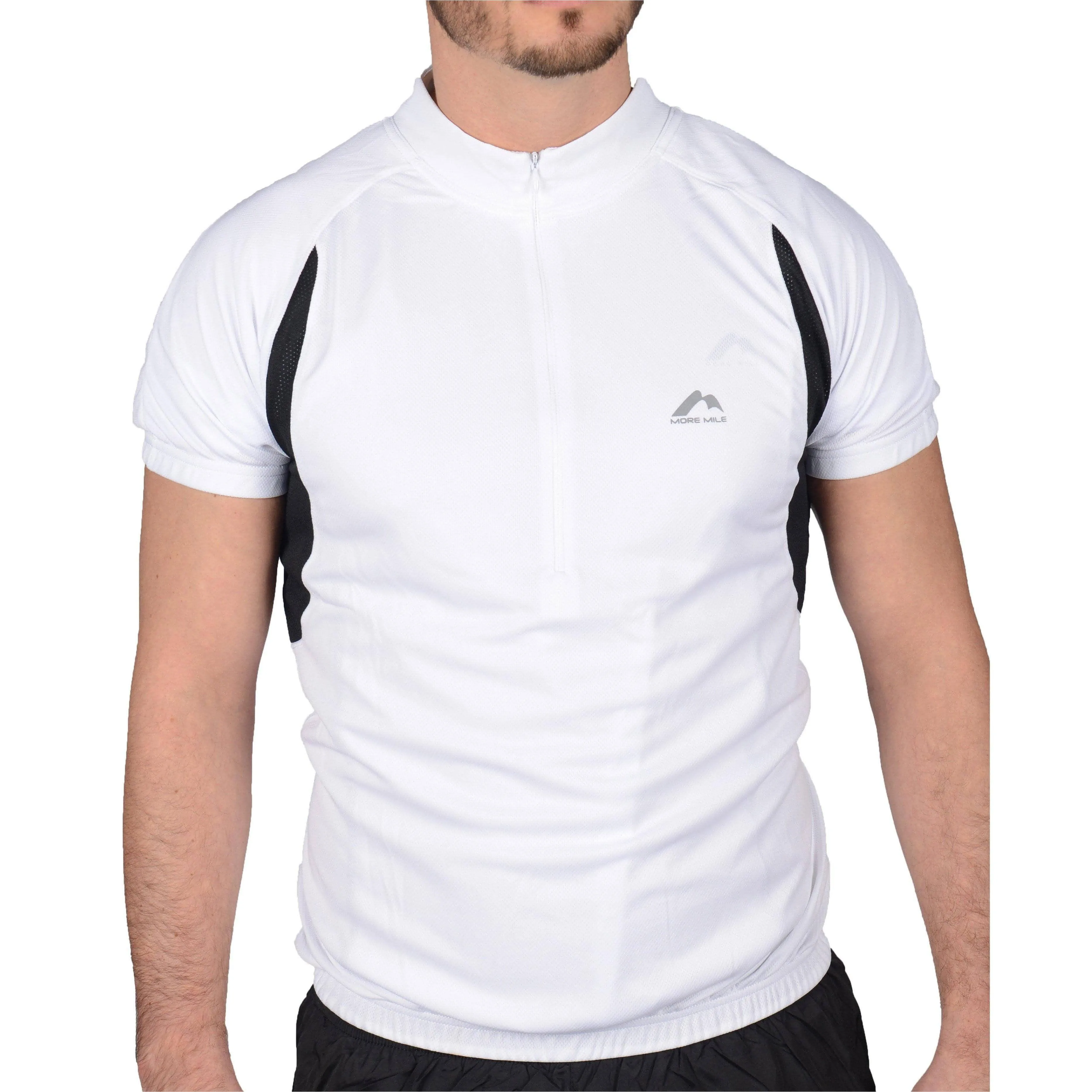 More Mile Short Sleeve Half Zip Mens Cycling Jersey - White Bright Color