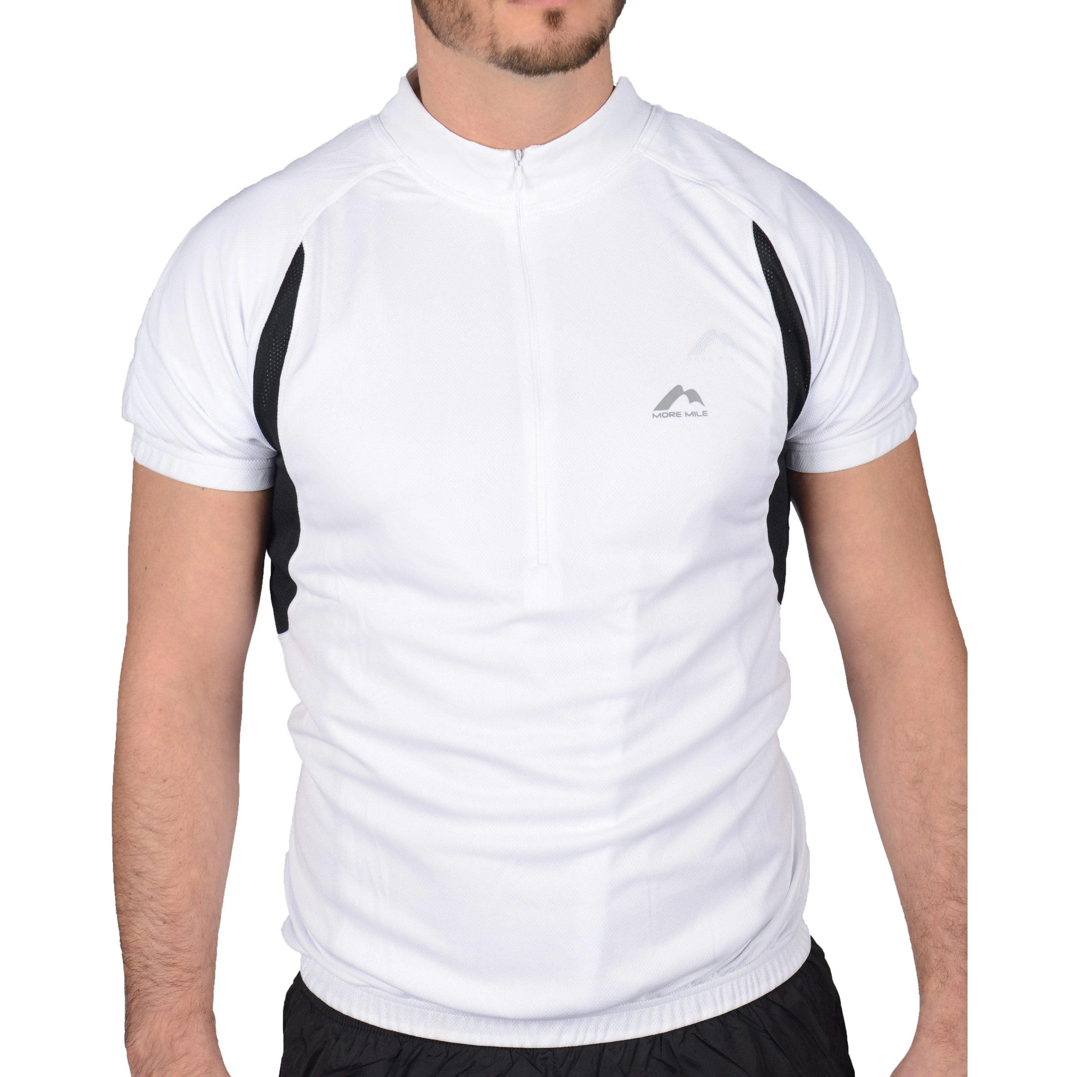 More Mile Short Sleeve Half Zip Mens Cycling Jersey - White Classic Outfit