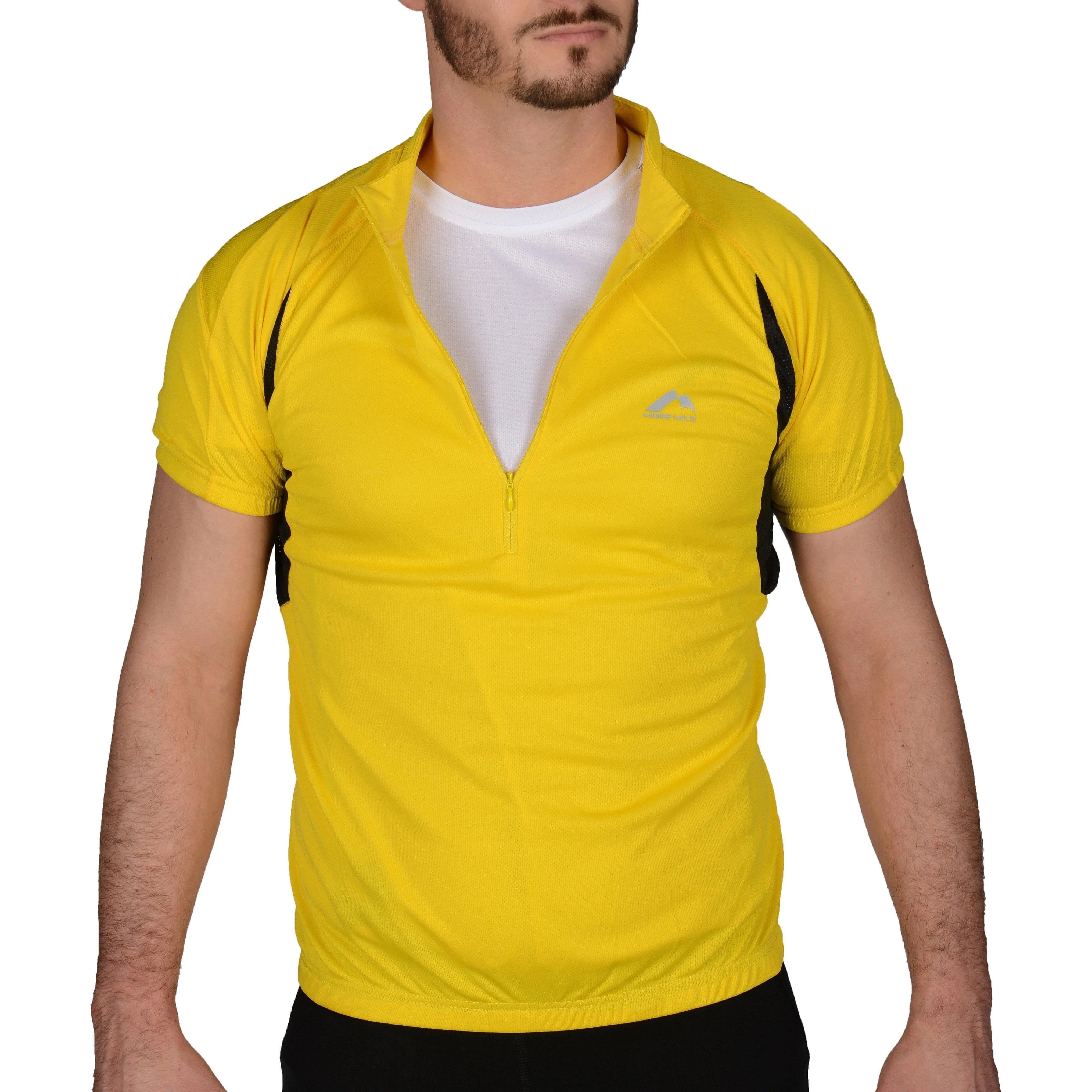 More Mile Short Sleeve Half Zip Mens Cycling Jersey - Yellow Easy-Going Style