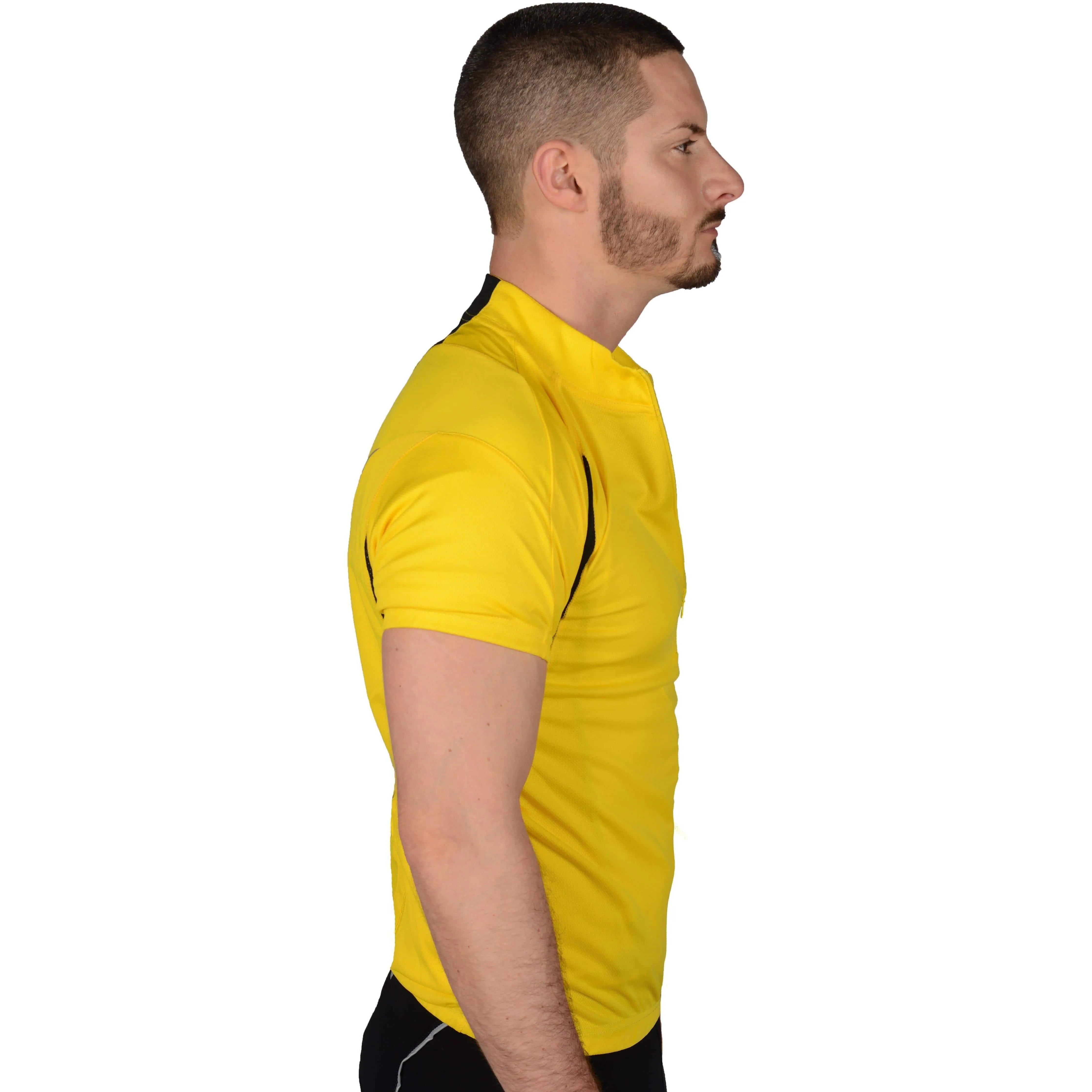 More Mile Short Sleeve Half Zip Mens Cycling Jersey - Yellow Urban Casual Look Striped modernity