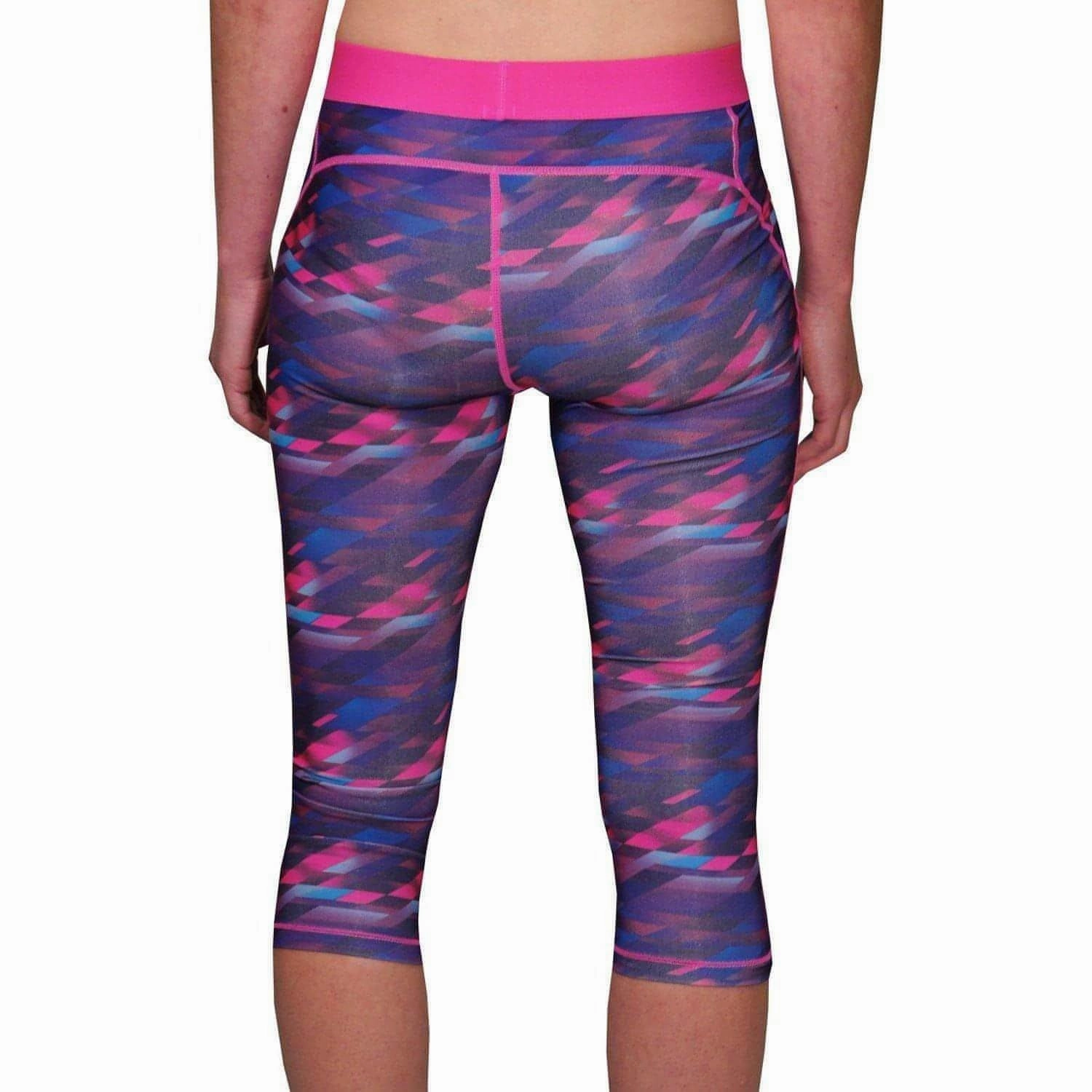 More Mile Go For It Printed Womens 3/4 Capri Running Tights - Pink Soft and Smooth Effortless Active Fit