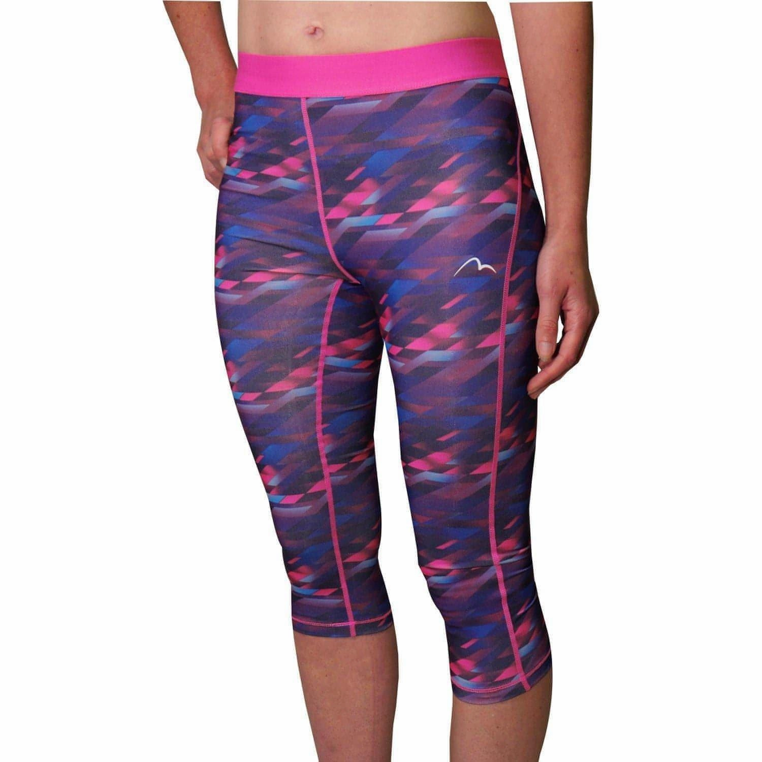 Soft Grip Air Comfort More Mile Go For It Printed Womens 3/4 Capri Running Tights - Pink