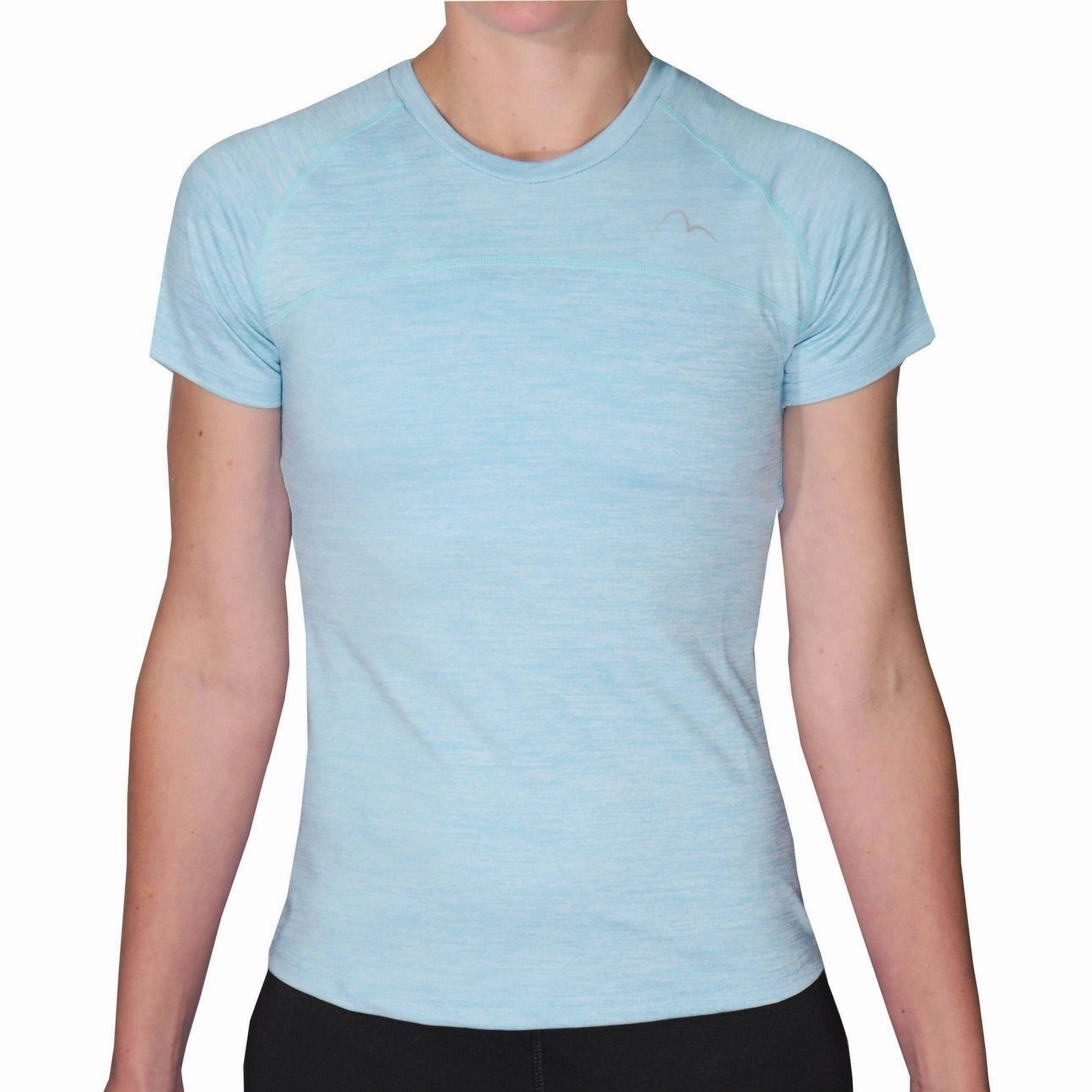 More Mile Heather Short Sleeve Girls Running Top - Blue Lace trim