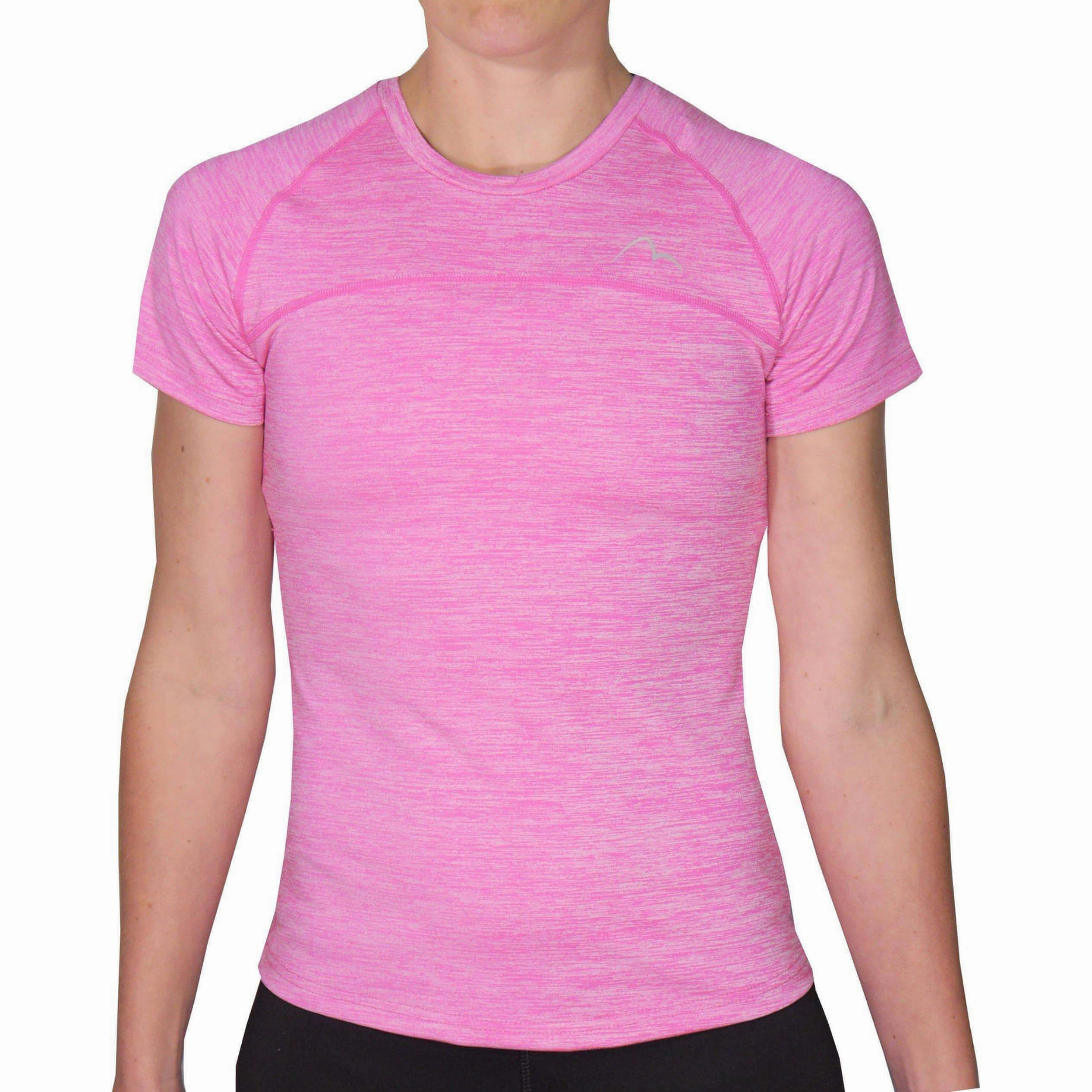 More Mile Heather Short Sleeve Girls Running Top - Pink Ultimate Fit Hygroscopic Fiber