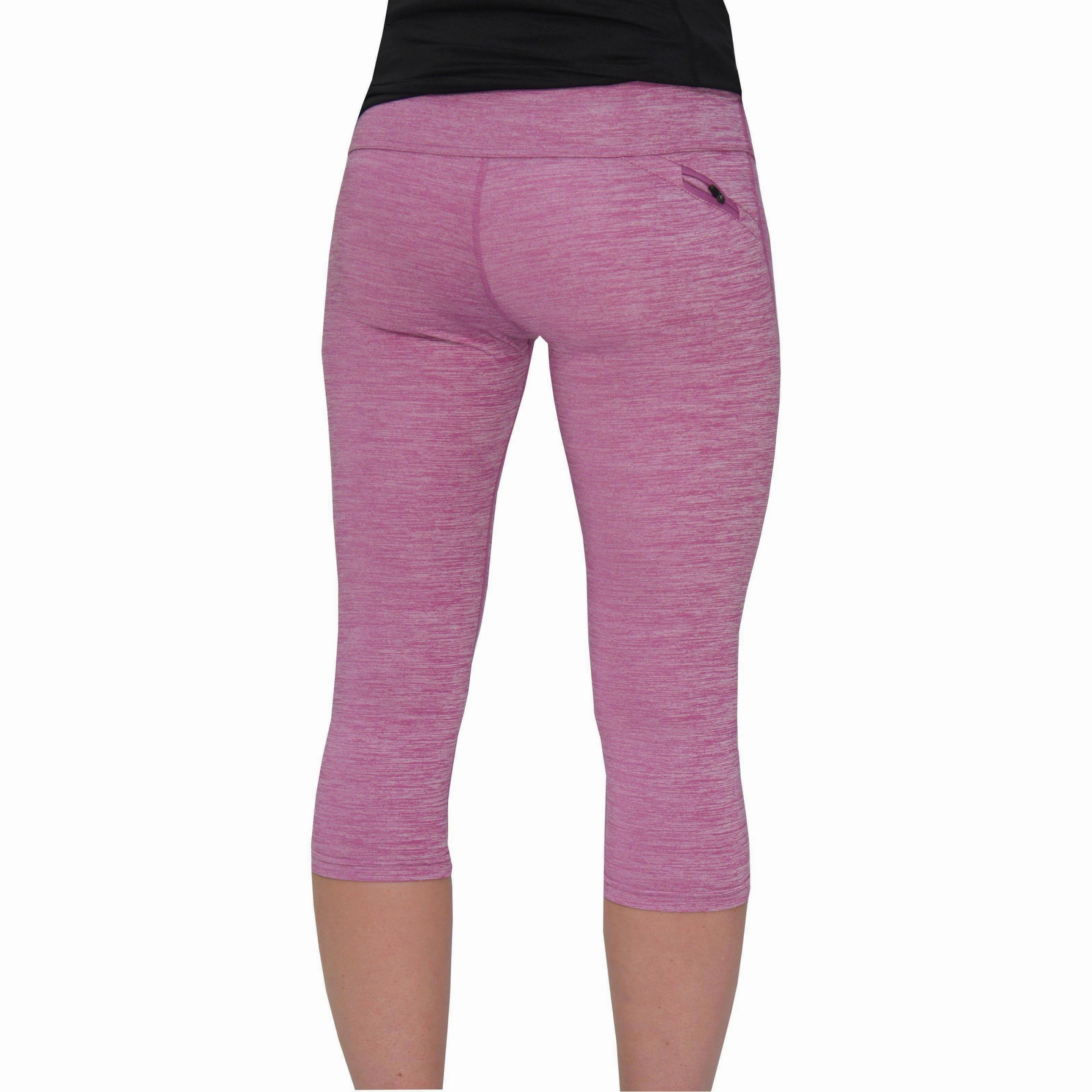 More Mile Heather Womens 3/4 Capri Running Tights - Pink Quick Dry Home Lounge