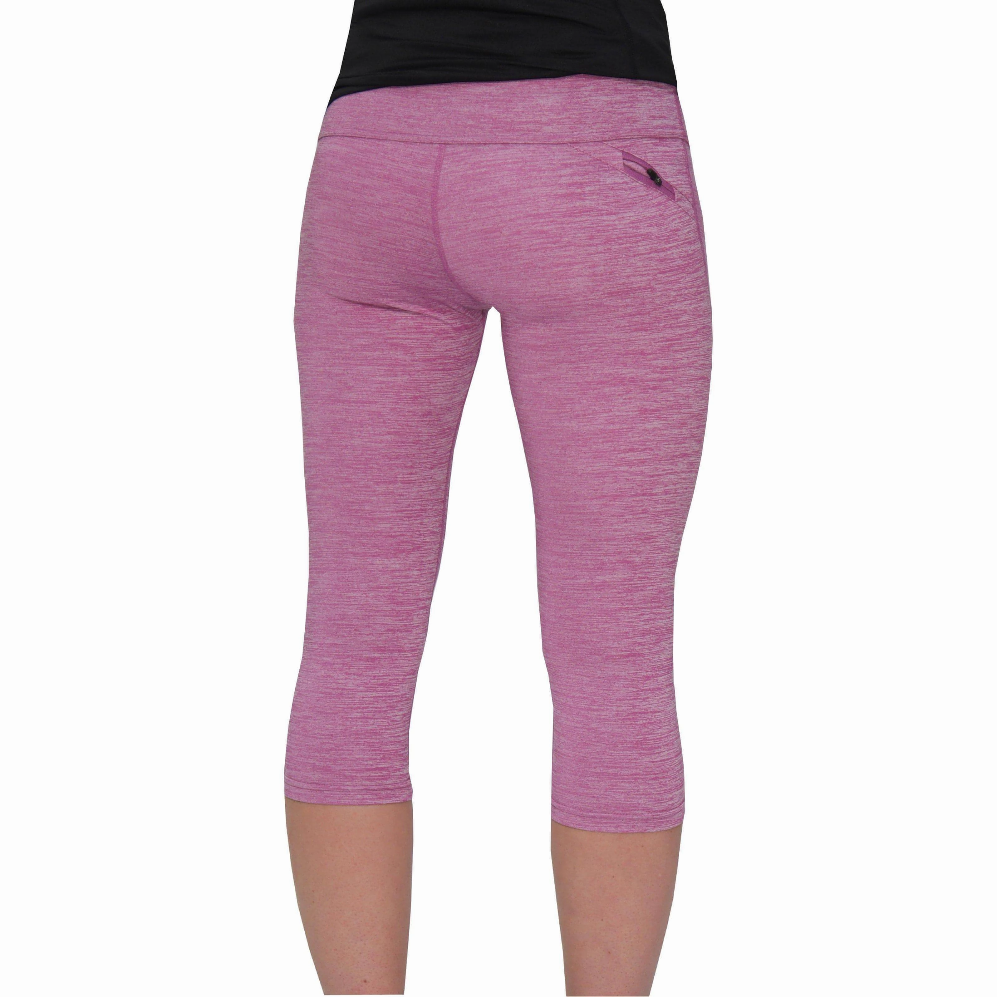Durable Stitch Timeless Design Wear More Mile Heather Womens 3/4 Capri Running Tights - Pink