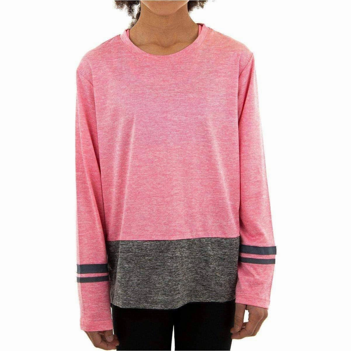 Flexible Motion YogaReadyTexture More Mile Marl Girls Long Sleeve Running Top - Pink