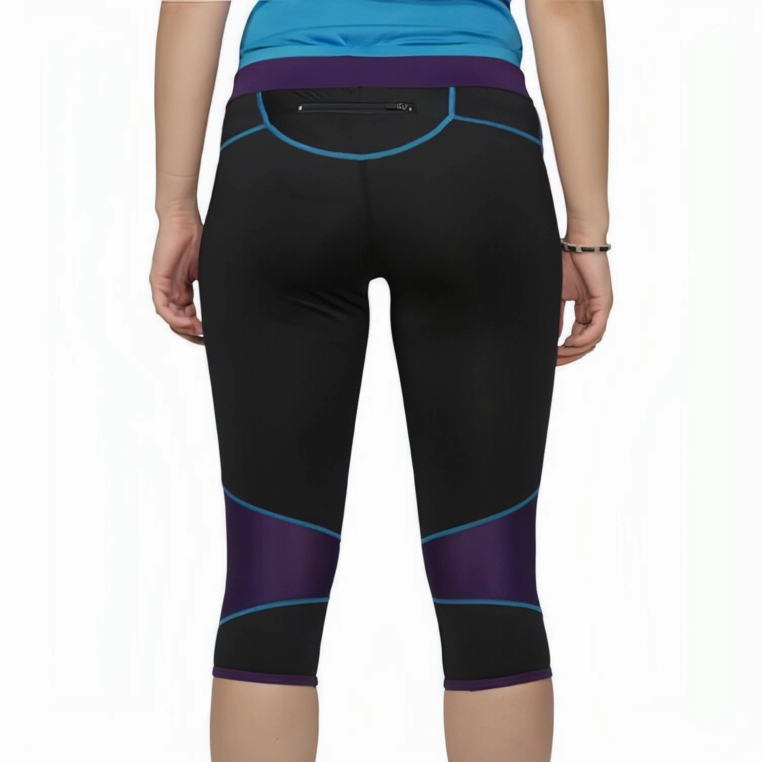 More Mile Prime Womens 3/4 Capri Running Tights - Black Light Stretch Fit Mesh Panel City Walk