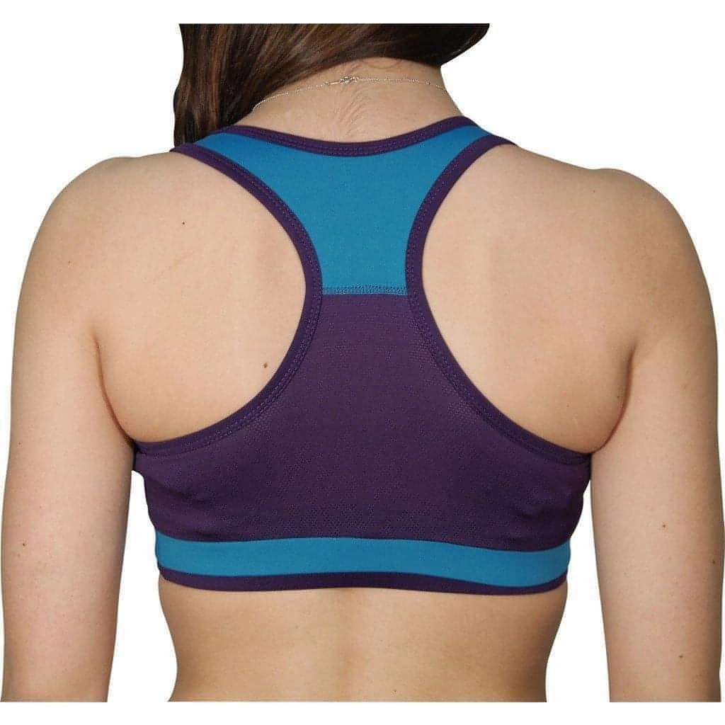 More Mile Prime Womens Running Crop Top - Blue Breathable Mesh Panels Comfortable Strap