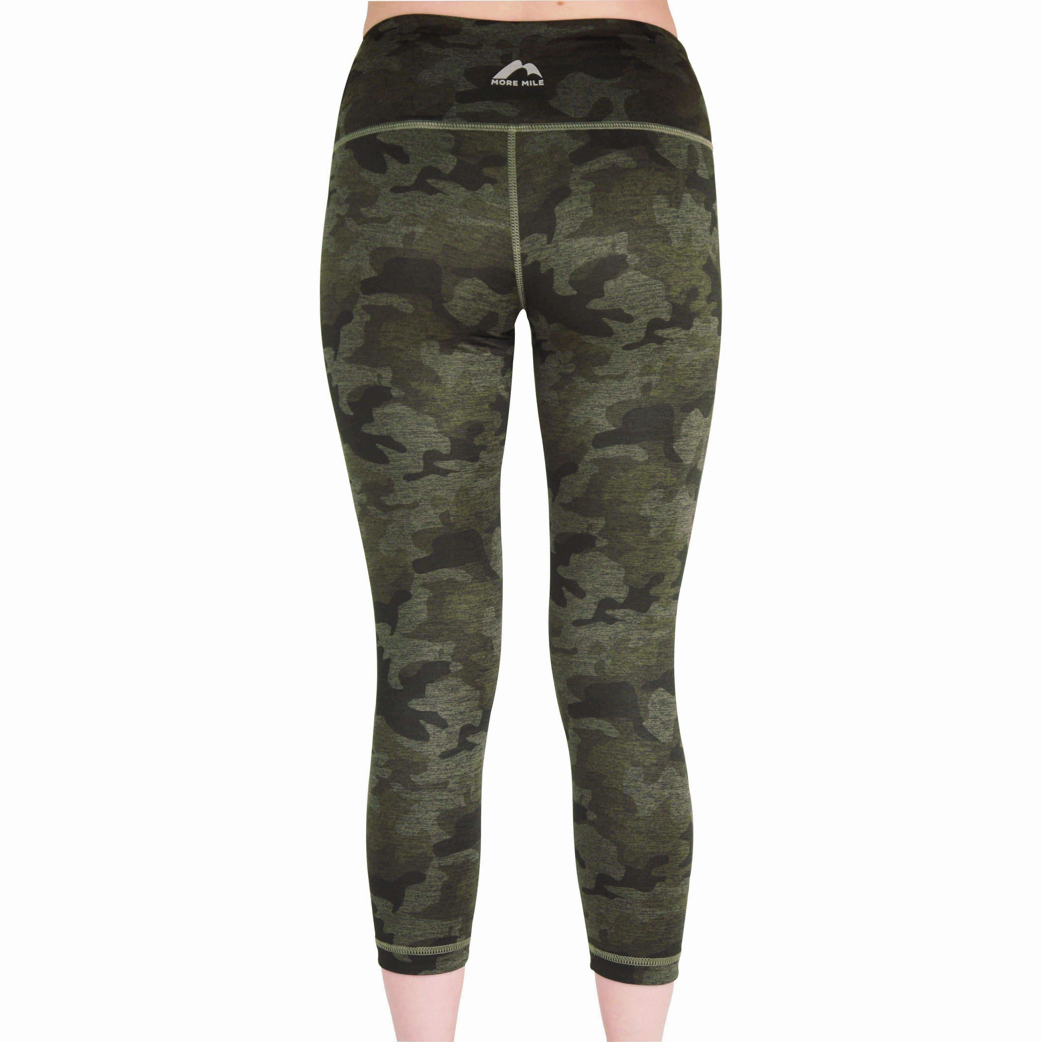 More Mile Reversible Graphic Womens 3/4 Capri Running Tights - Green Slim and Comfortable Wear Petite Size Skin Friendly