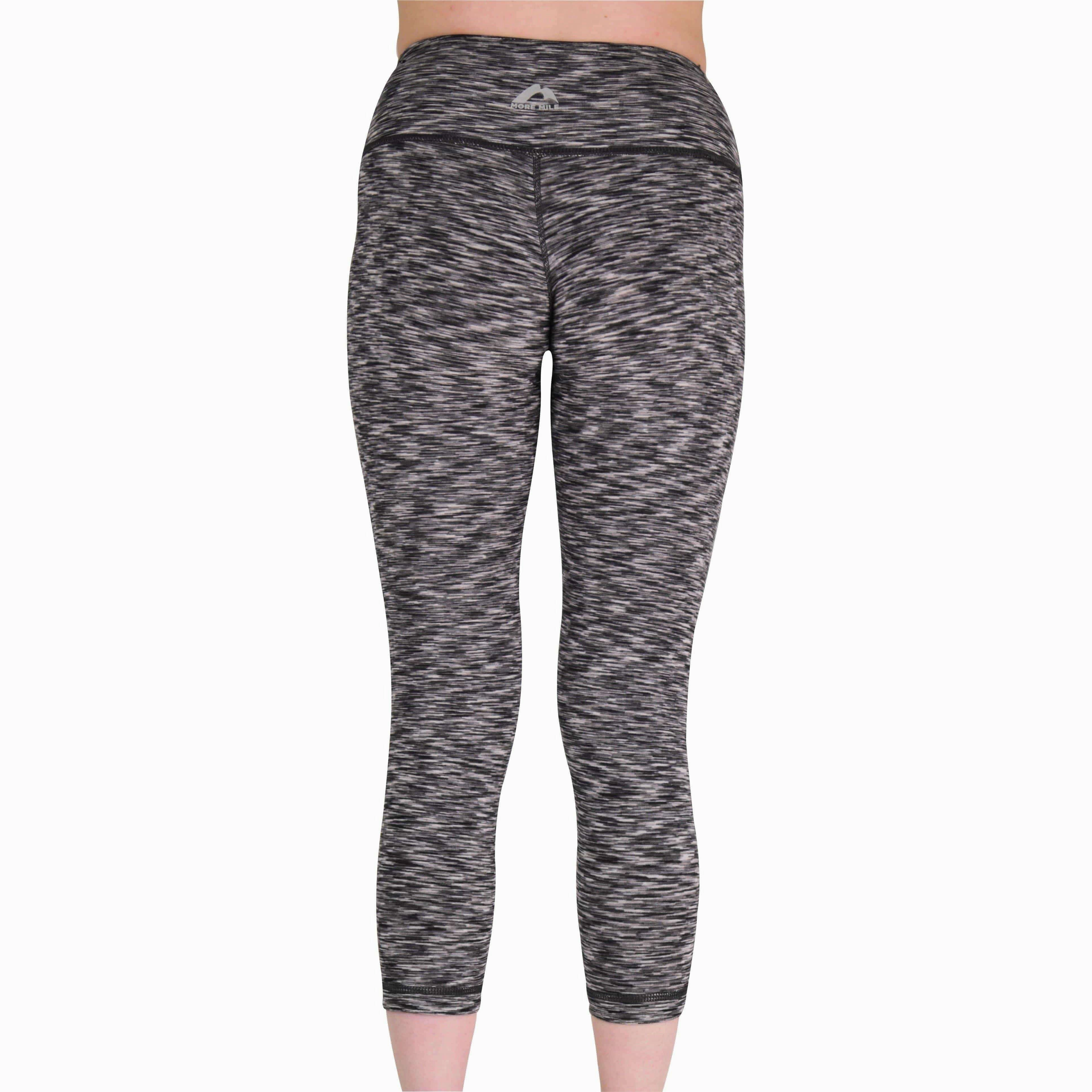 Stretch Fit Yoga Class More Mile Reversible Graphic Womens 3/4 Capri Running Tights - Grey