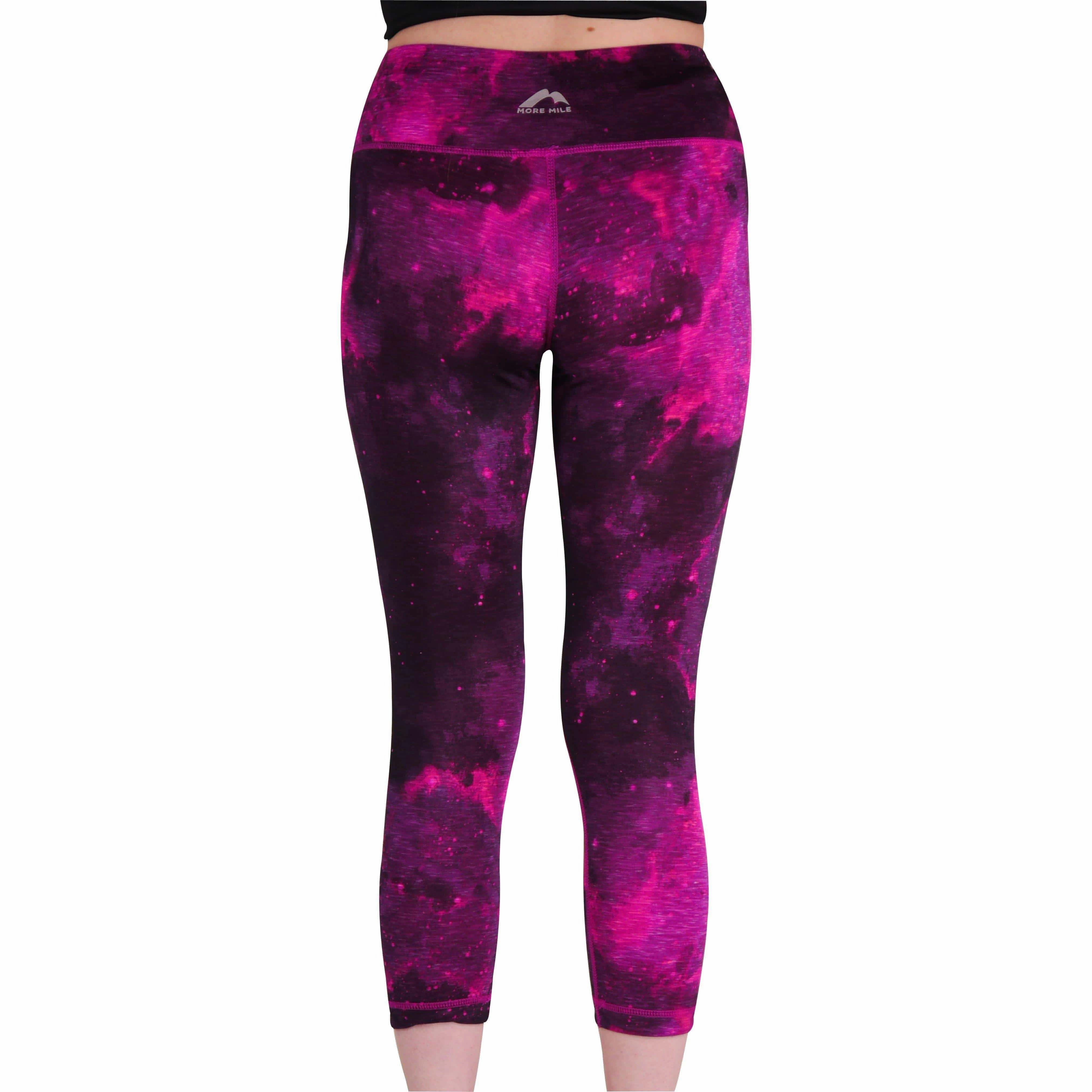 More Mile Reversible Graphic Womens 3/4 Capri Running Tights - Pink Balanced Comfort Sporty Comfort