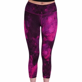 More Mile Reversible Graphic Womens 3/4 Capri Running Tights - Pink Body shaping