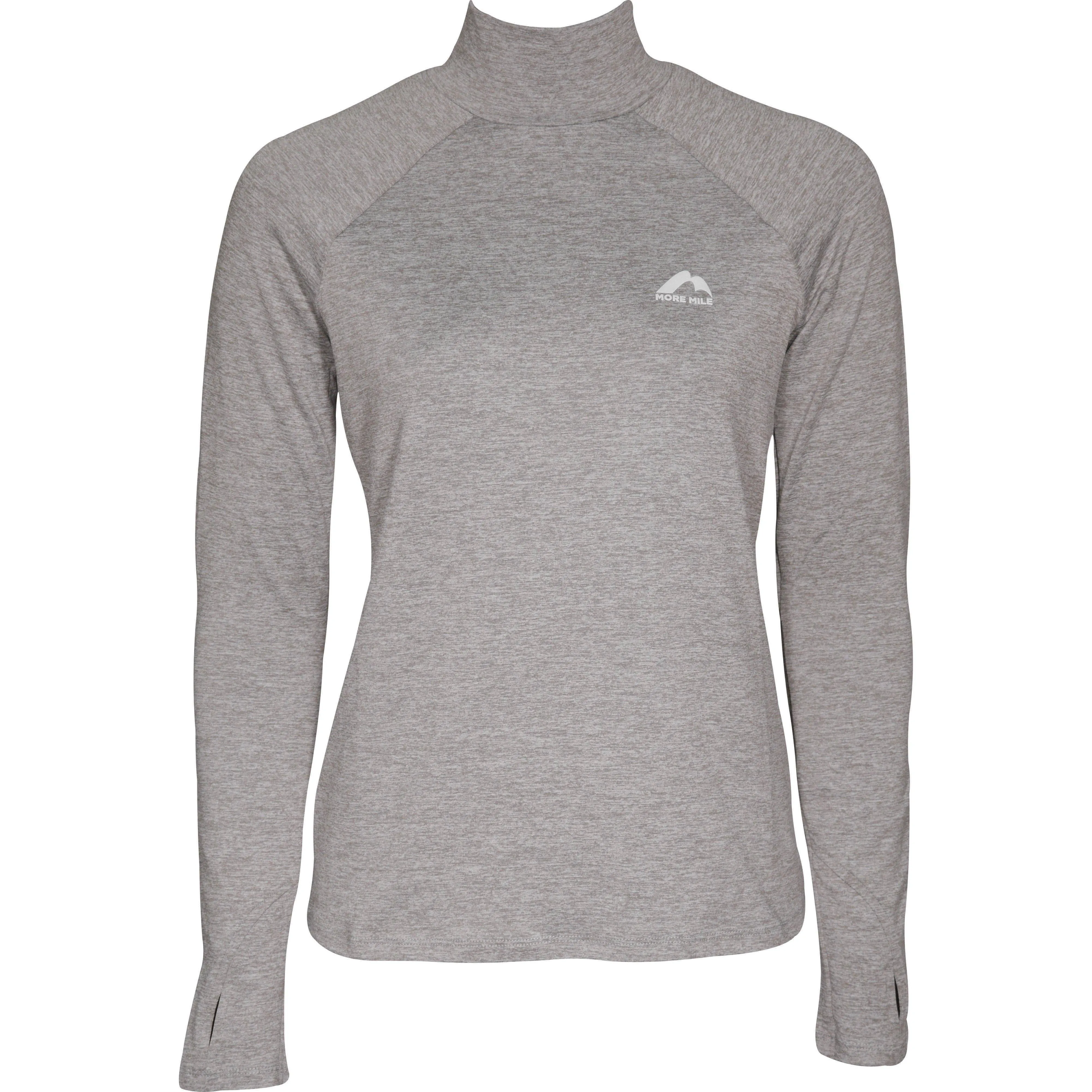 More Mile Train To Run Womens Long Sleeve Funnel Neck Running Top - Grey Light Fit Raw Edge Hem