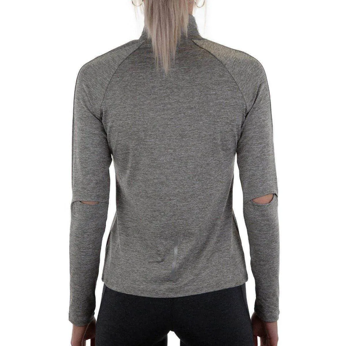 More Mile Train To Run Womens Long Sleeve Funnel Neck Running Top - Grey elastic waistband