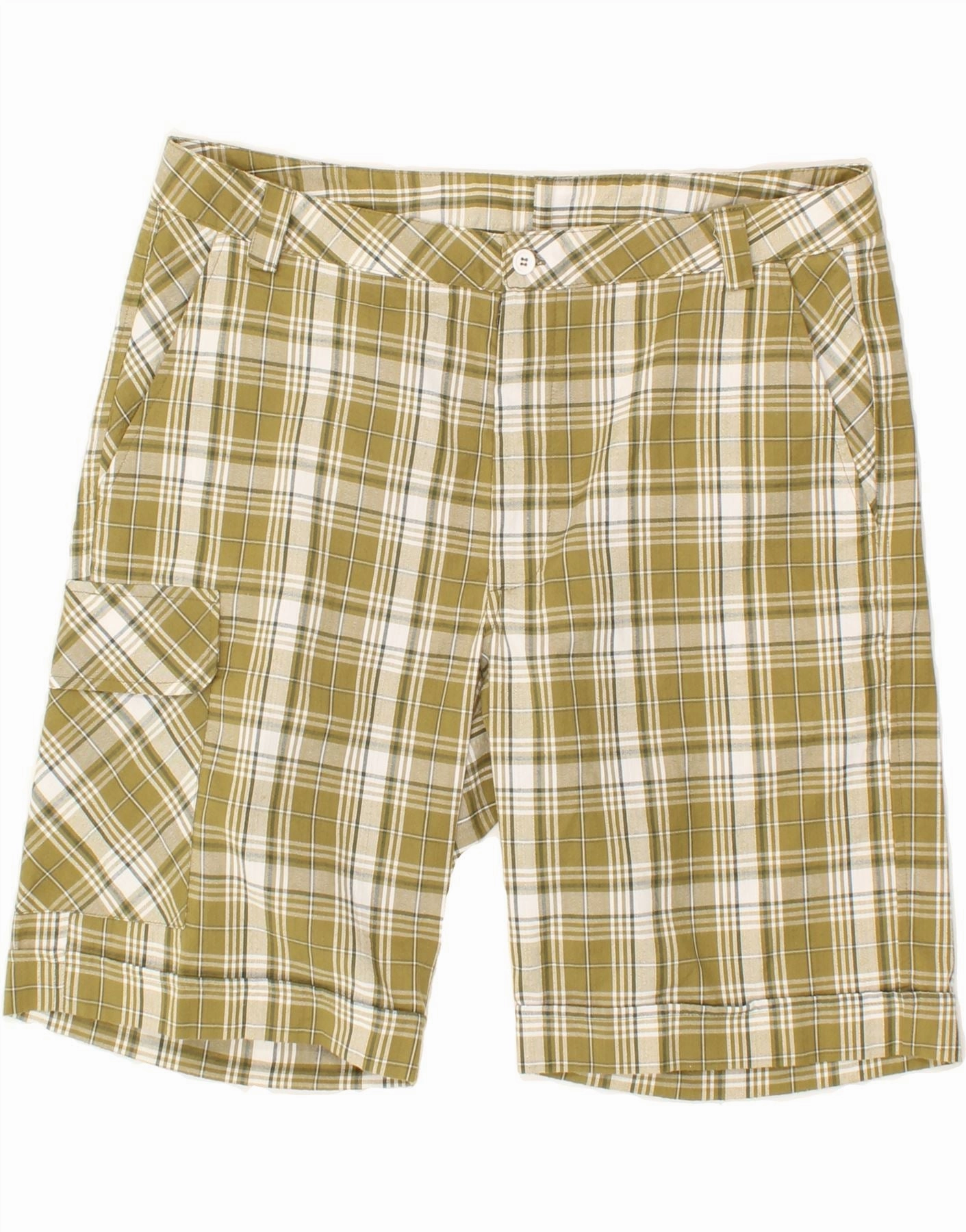 MOUNTAIN EXPERIENCE  Mens Cargo Shorts W33 Medium Green Check Wind Resistant Material Comfy Wear