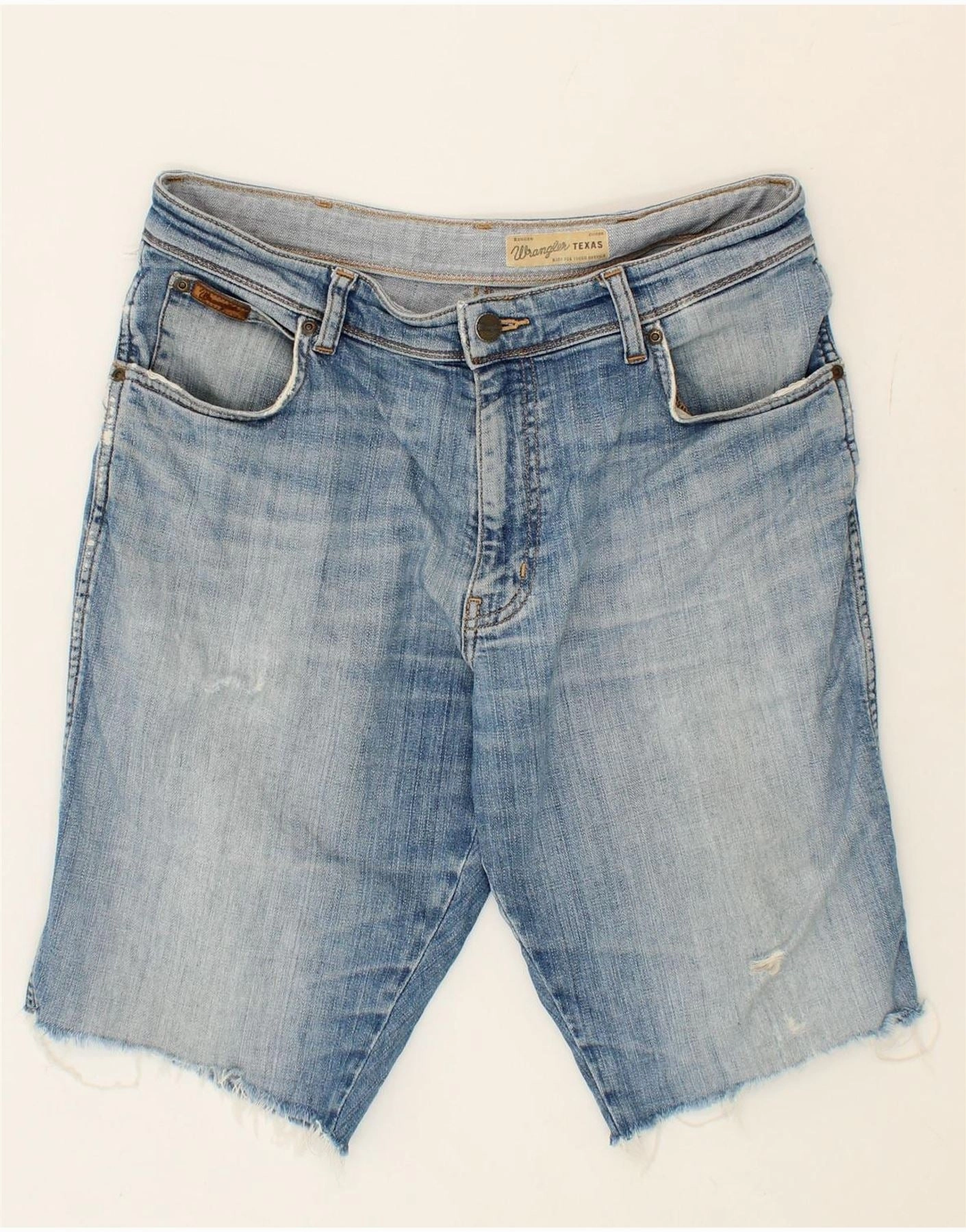 WRANGLER Mens Texas Stretch Denim Shorts W34 Large Blue Cotton Travel Essential