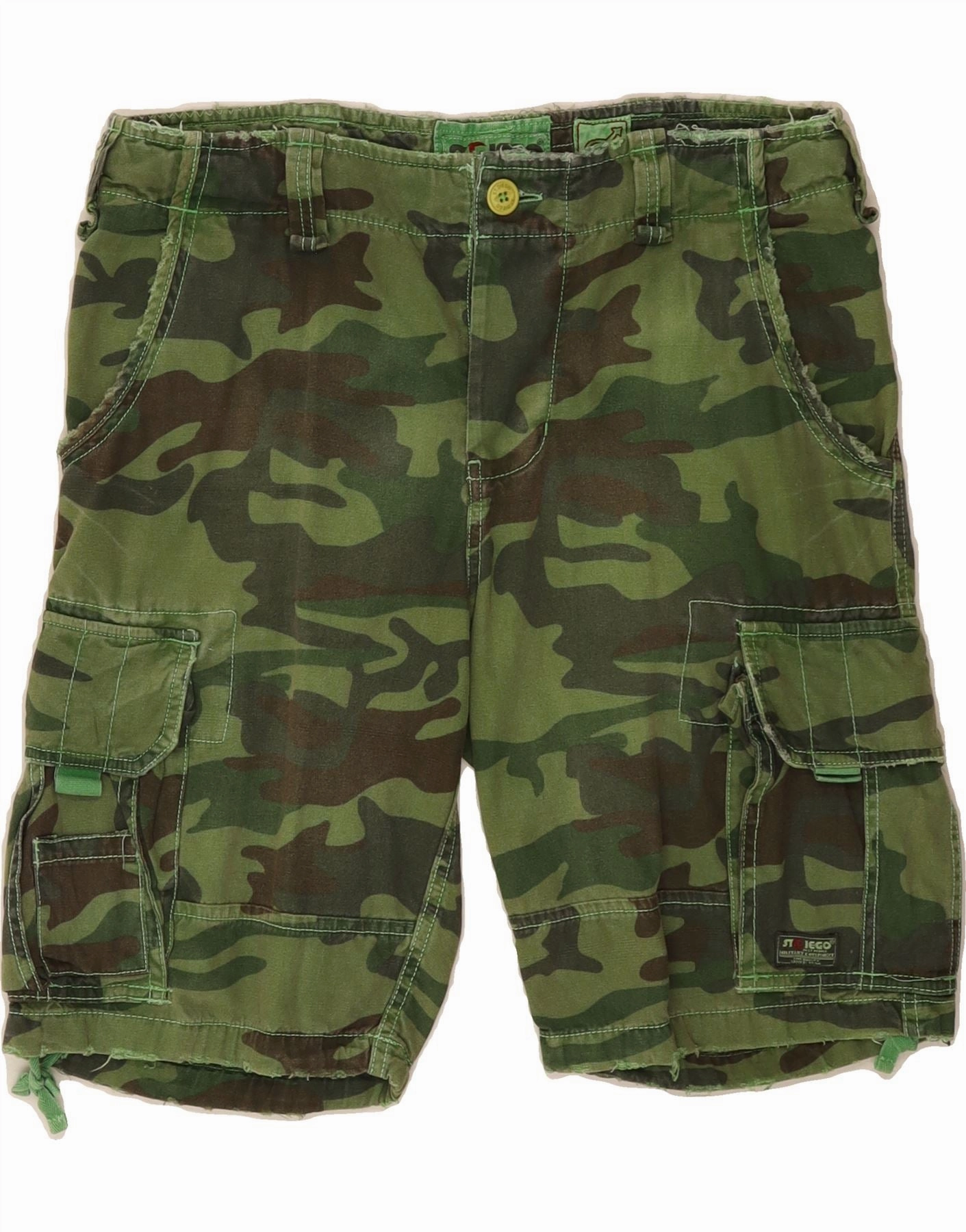 VINTAGE Mens Cargo Shorts Large W34 Green Camouflage Cotton watch ethical fashion