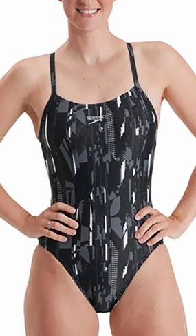 Ultra Soft Lining Speedo Allover Rippleback Womens Swimsuit - Black