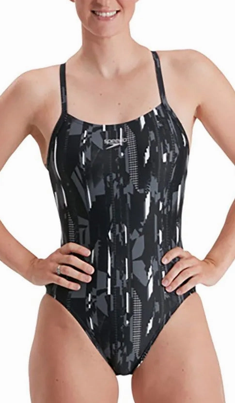 Ultra Soft Lining Speedo Allover Rippleback Womens Swimsuit - Black