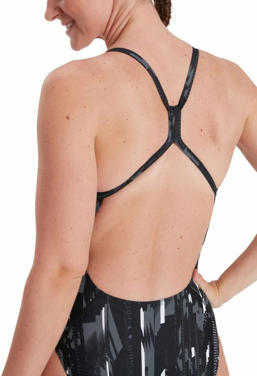 Side-Tie Speedo Allover Rippleback Womens Swimsuit - Black