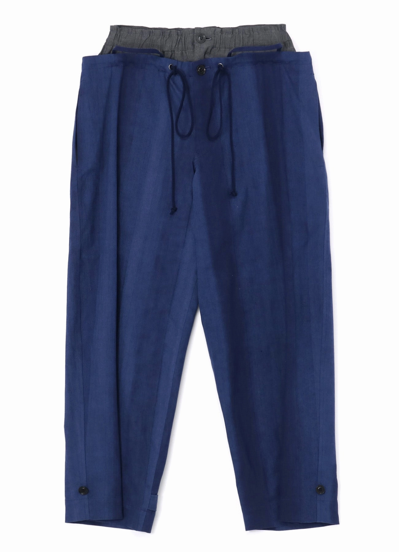 Tapered ankle MULTI STRIPED DOBBY FABRIC UNEVENLY DYED DOUBLE LAYERED PANTS