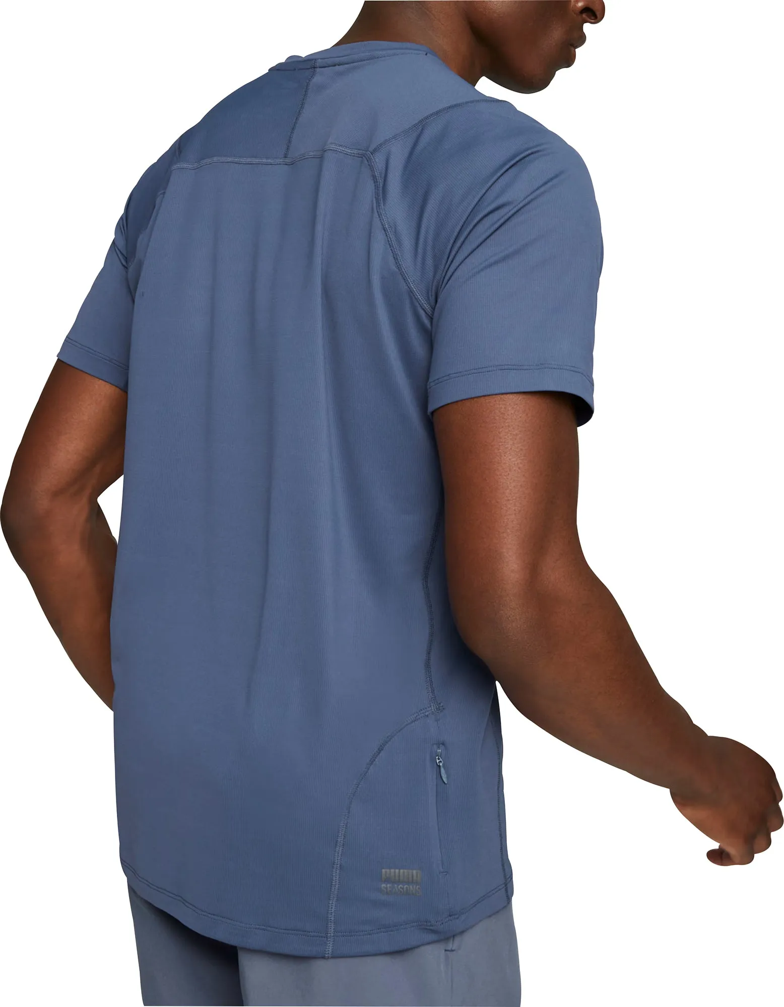 Smooth Neckline Easy Care Fabric Puma Seasons coolCELL Short Sleeve Mens Running Top - Blue