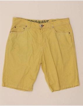 MURPHY & NYE Mens Casual Shorts W33 Medium Yellow Pinstripe Cotton Cool Comfort No Bunching