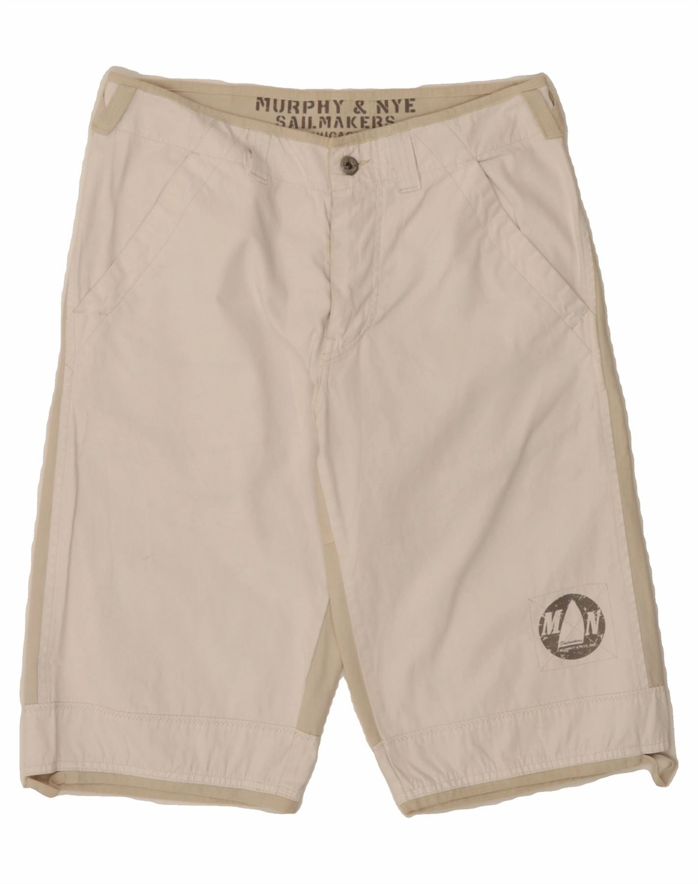 MURPHY & NYE Mens Chino Shorts W30 Medium Off White Colourblock Cotton Double Layered Reinforcement Convertible Length