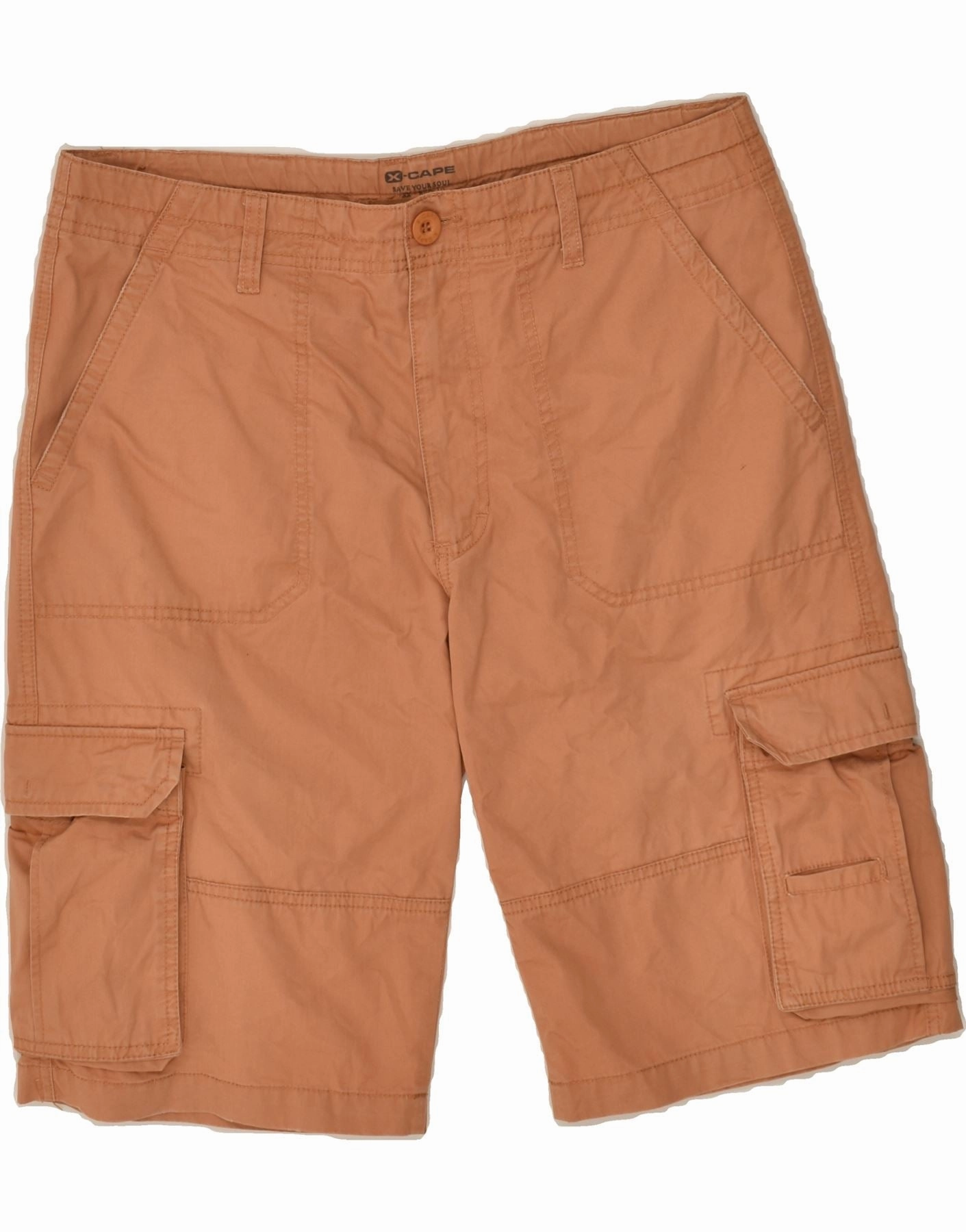 X-CAPE Mens Cargo Shorts IT 50 Large W36 Brown Cotton Summer Ready Timeless Look