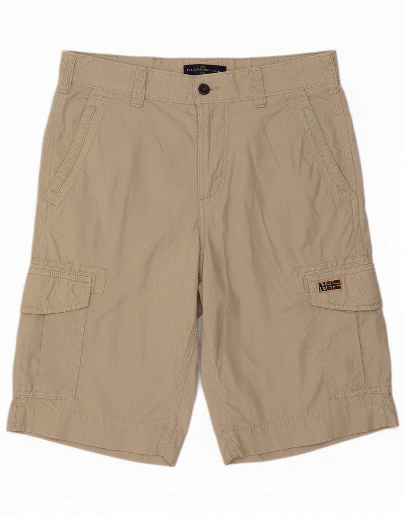 NAPAPIJRI Mens Cargo Shorts W32 L12 Beige Cotton embroidery work