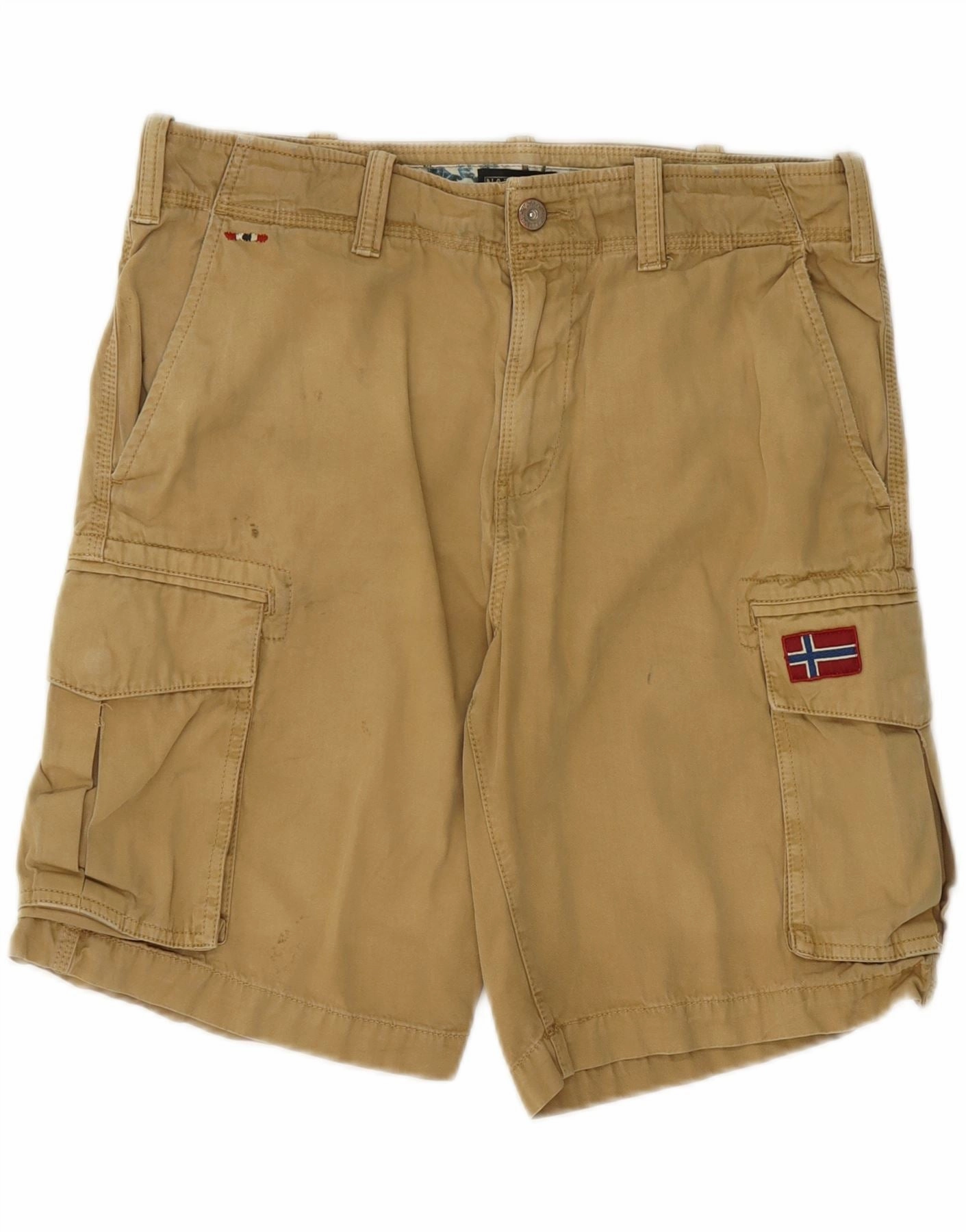 High Elasticity Blend Relax Fit Comfort NAPAPIJRI Mens Geographic Cargo Shorts W32 Medium Khaki Cotton